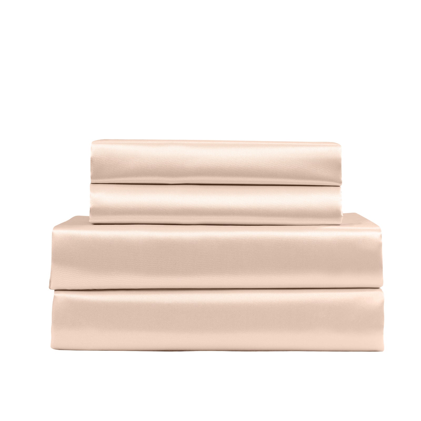 Royal Comfort Satin Sheet Set 4 Piece Fitted Flat Sheet Pillowcases - King - Champagne Pink