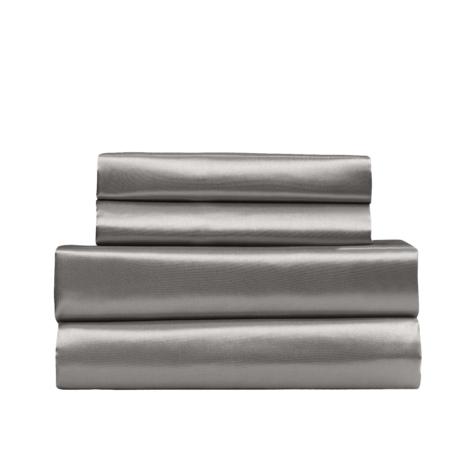 Royal Comfort Satin Sheet Set 4 Piece Fitted Flat Sheet Pillowcases - King - Charcoal