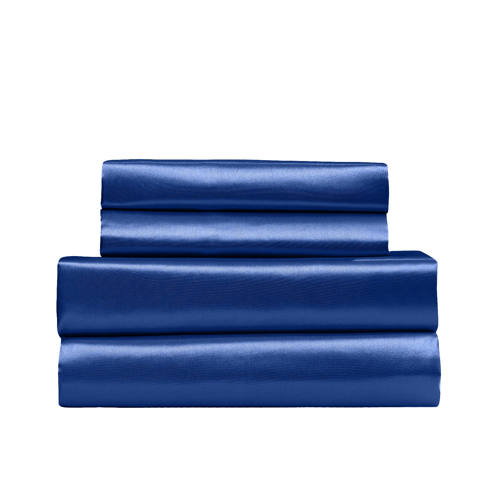 Royal Comfort Satin Sheet Set 4 Piece Fitted Flat Sheet Pillowcases - King - Navy Blue
