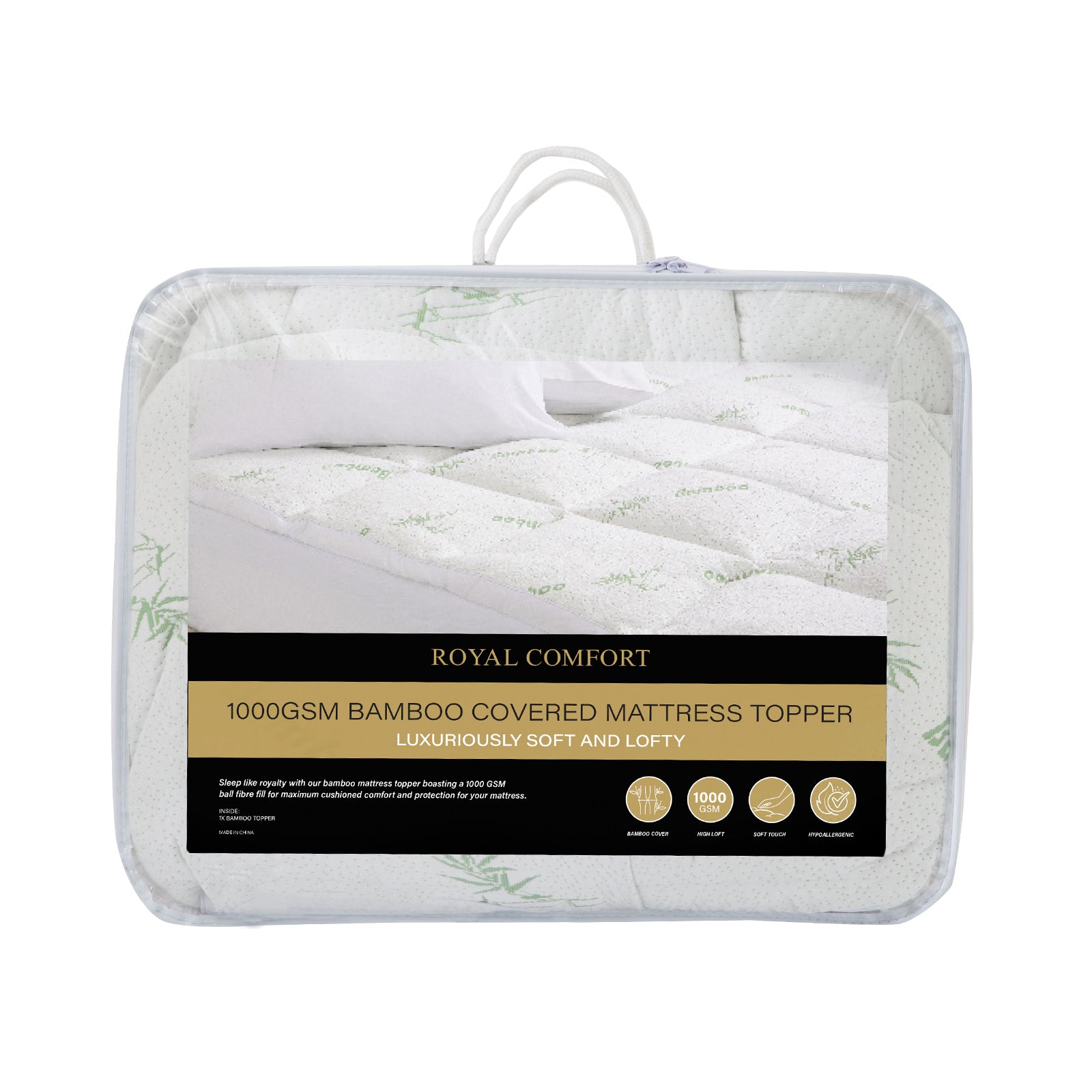 Royal Comfort 1000GSM Luxury Bamboo Covered Mattress Topper Ball Fibre Gusset - King - White