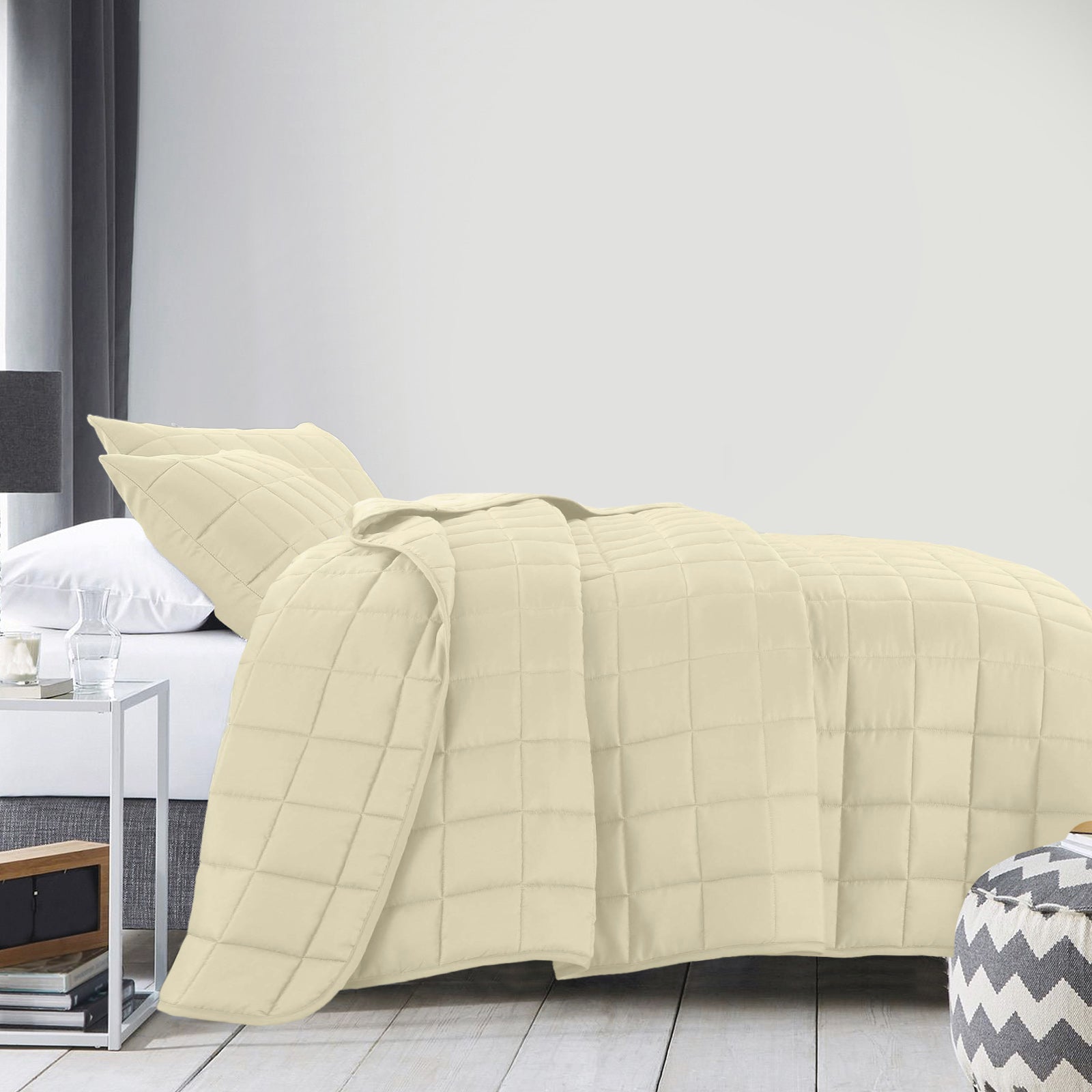 Soft Lightweight 3 Piece Queen Coverlet Set - Beige