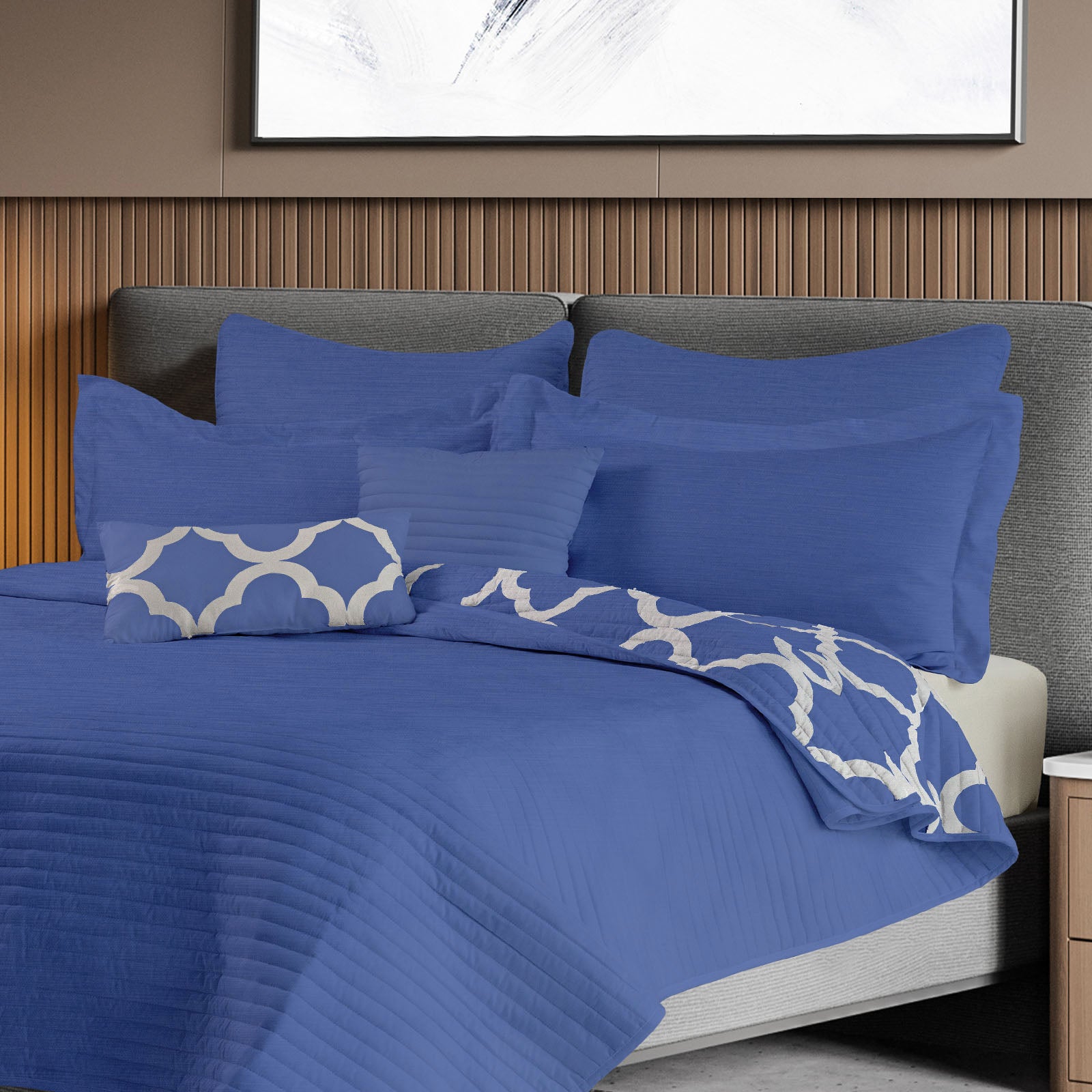 Bamboo Cooling 7 Piece Queen Comforter Set - Royal Blue