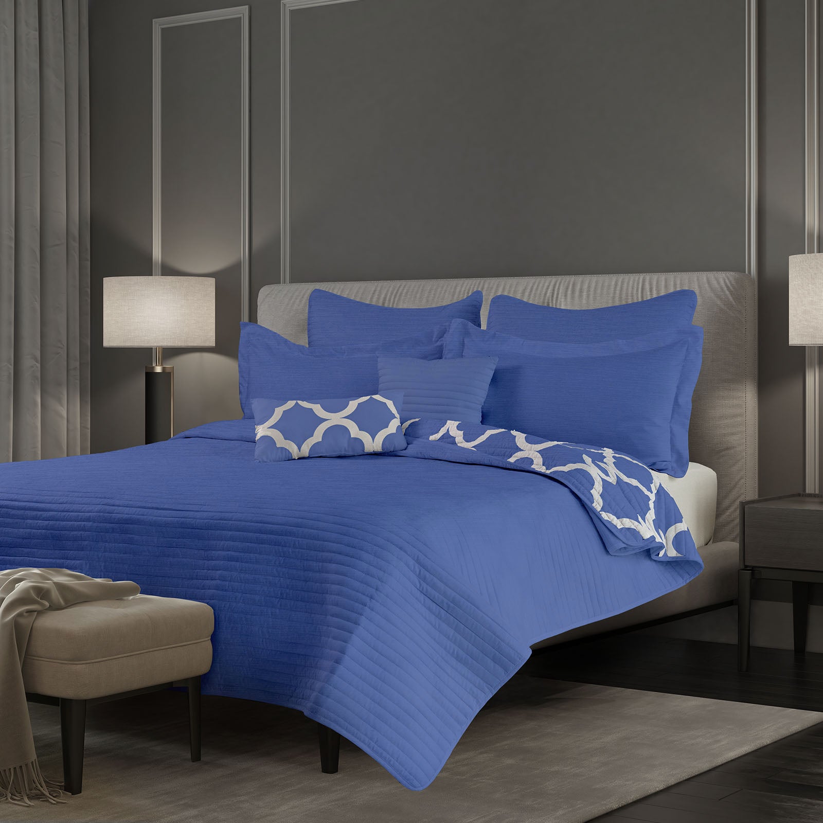 Bamboo Cooling 7 Piece Queen Comforter Set - Royal Blue