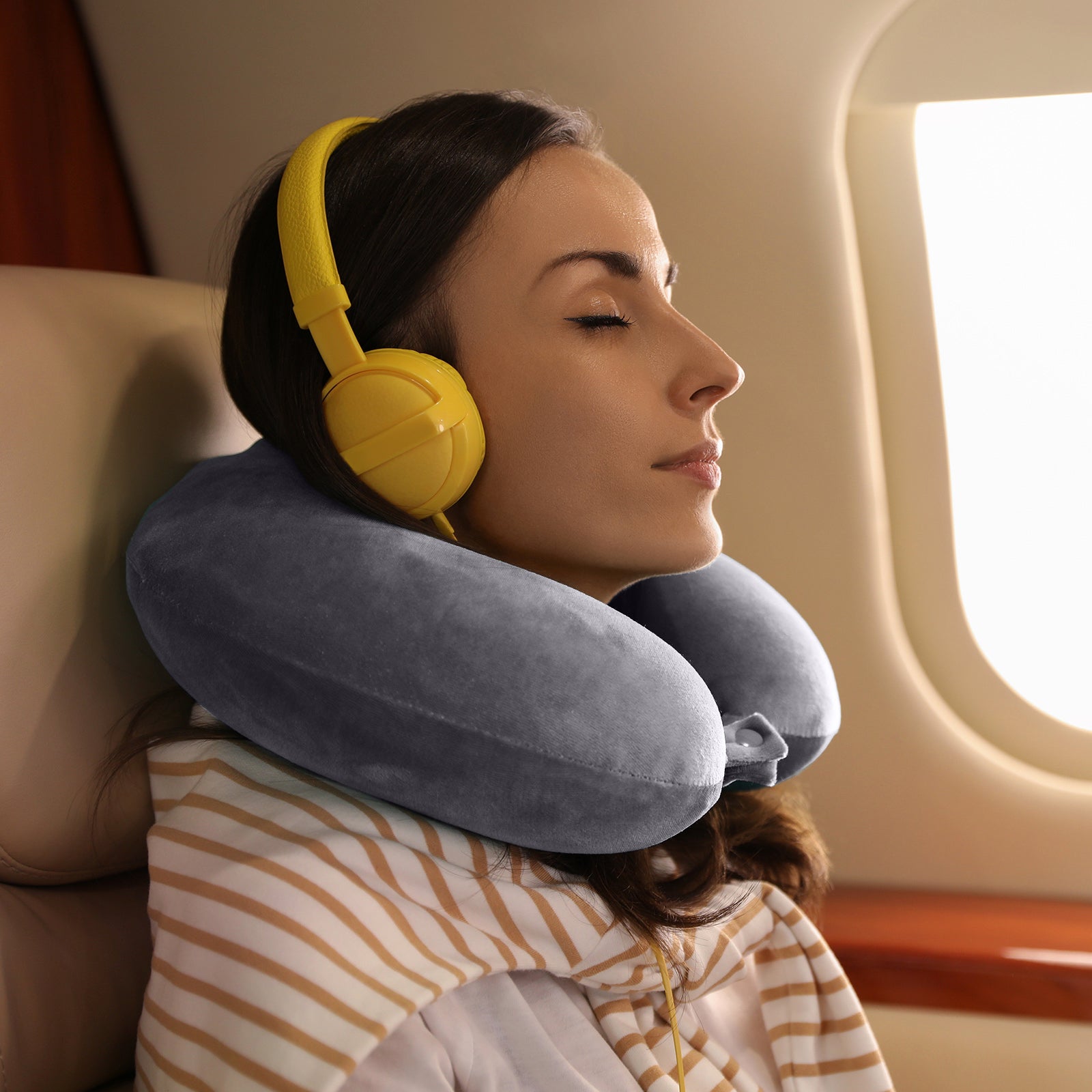 Memory Foam Travel Neck Pillow with Clip, Soft Grey - Milano Decor