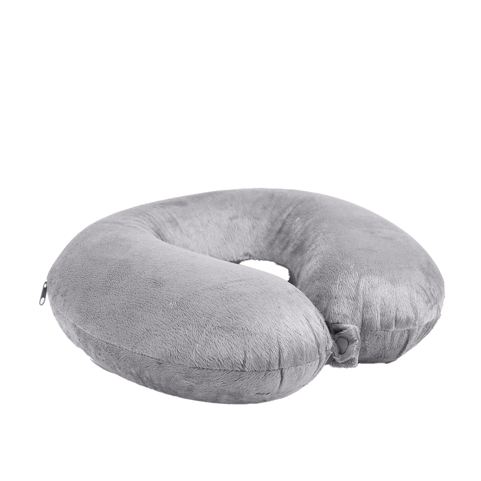 Memory Foam Travel Neck Pillow with Clip, Soft Grey - Milano Decor