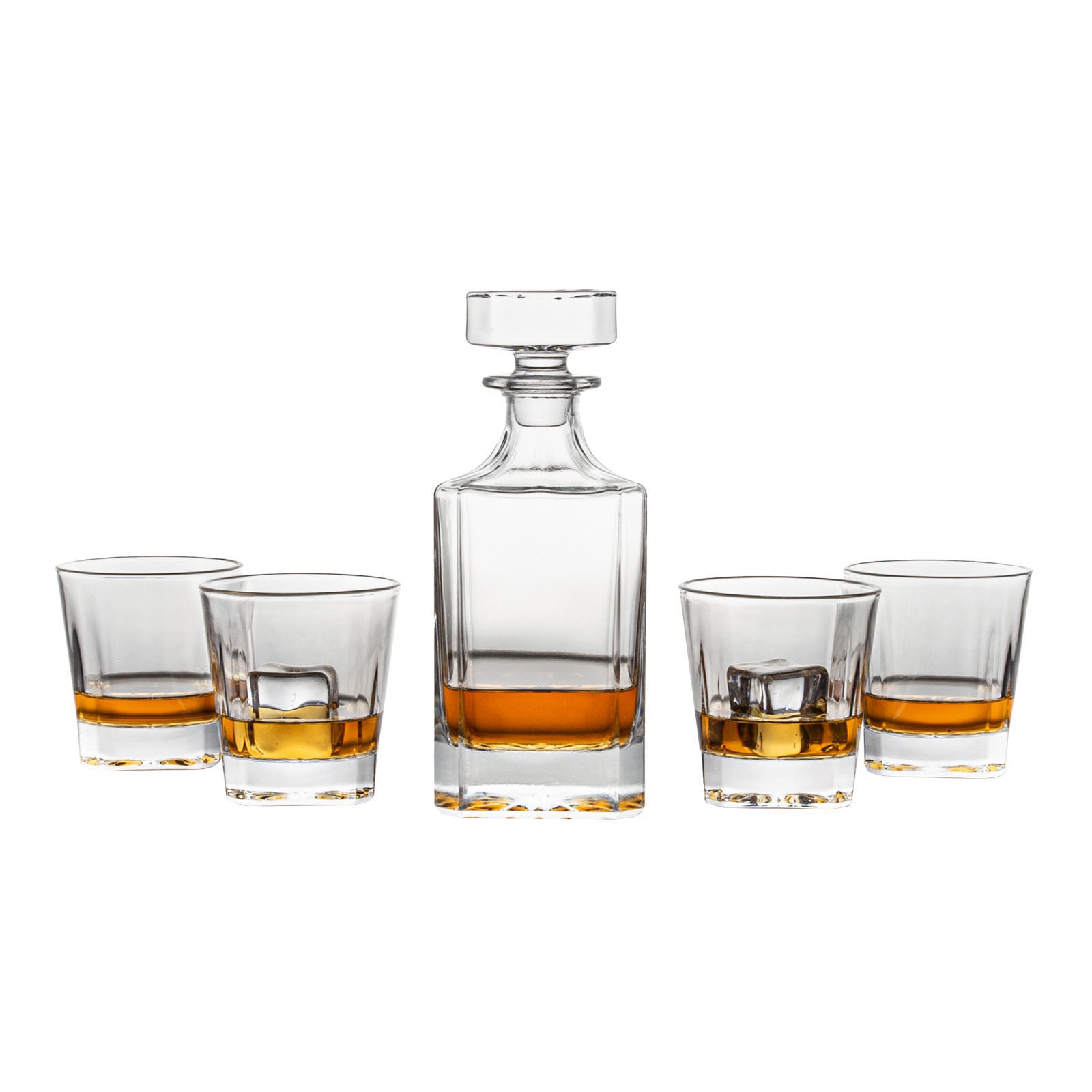 Sleek Soda Lime Glass Whiskey Decanter, 4 Glasses Set - Novare