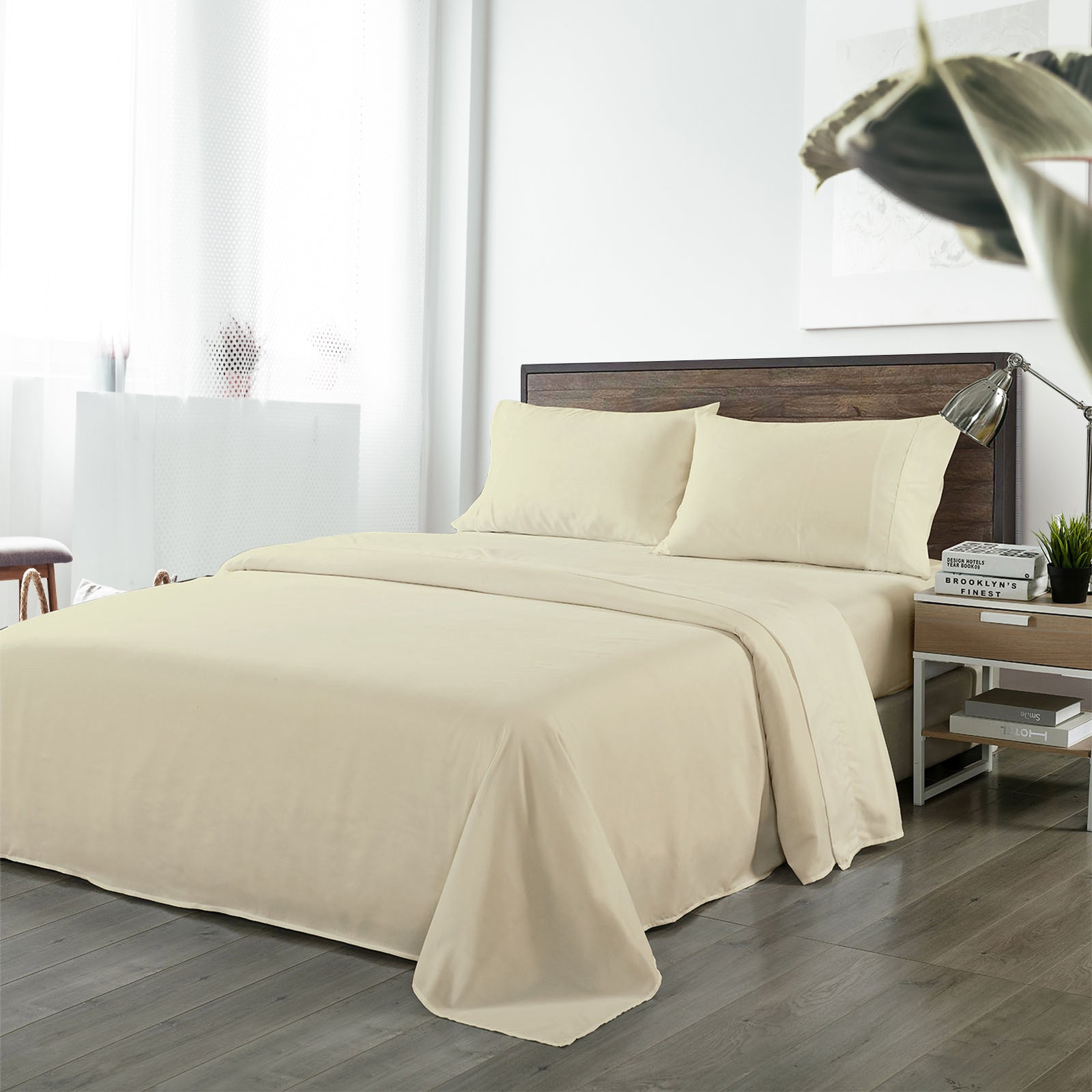 Royal Comfort Bamboo Blended Sheet & Pillowcases Set 1000TC Ultra Soft Bedding - King - Ivory