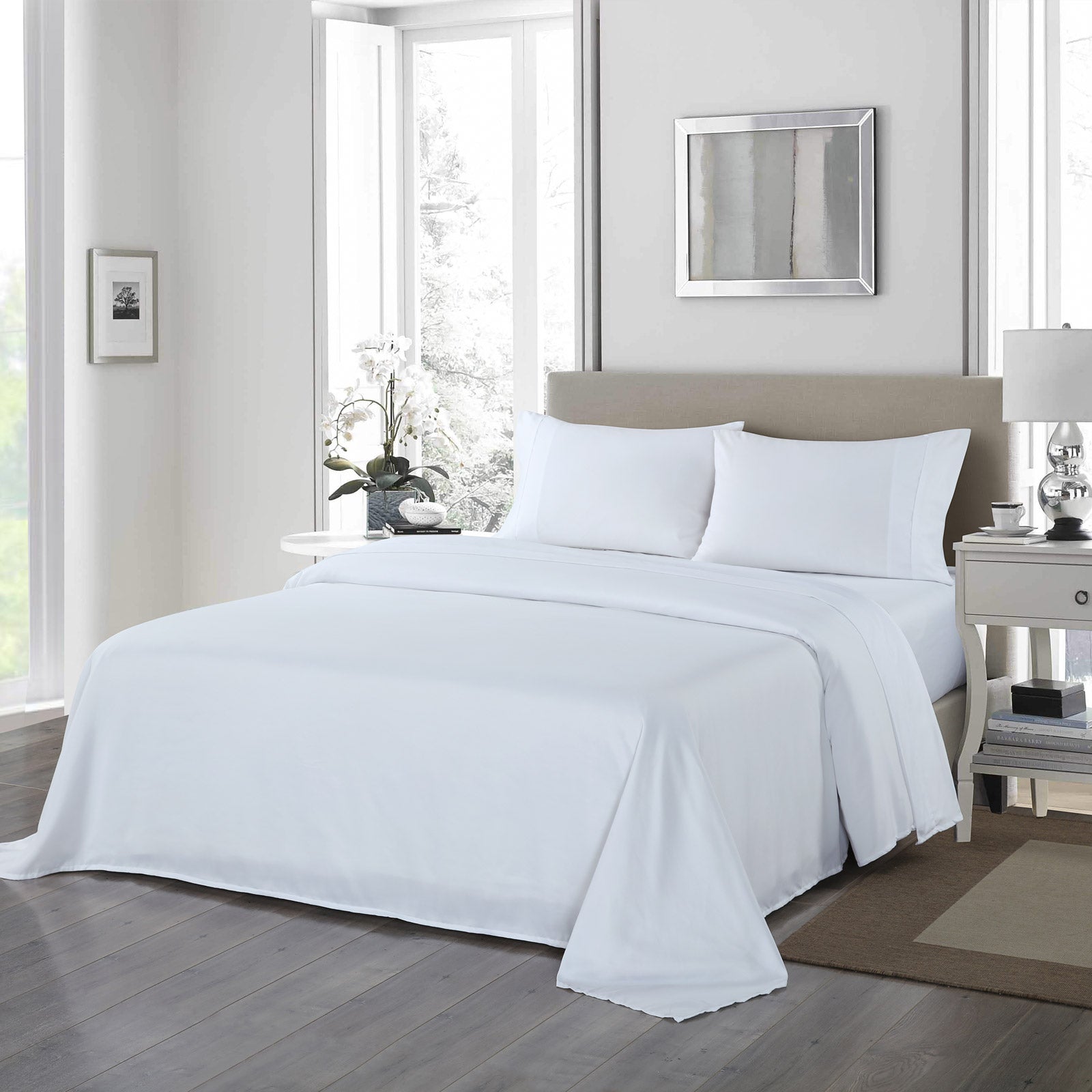 Royal Comfort 1200 Thread Count Sheet Set 4 Piece Ultra Soft Satin Weave Finish - King - White