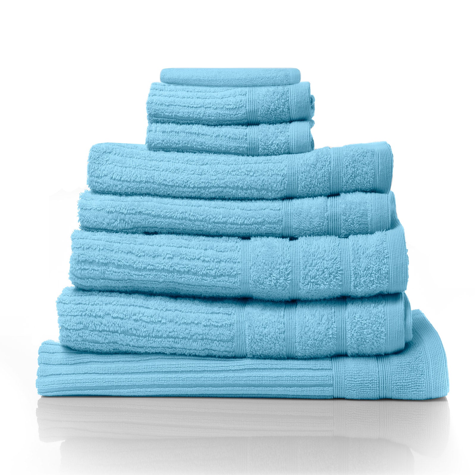 600GSM Egyptian Cotton 8 Piece Bath Towels Set - Aqua, Royal Comfort