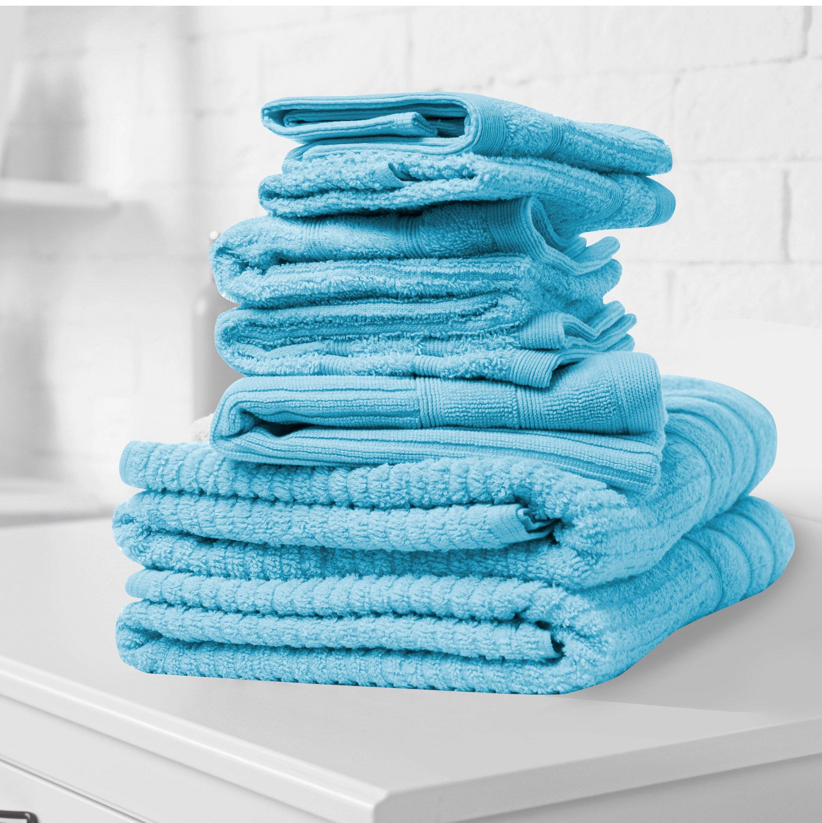 600GSM Egyptian Cotton 8 Piece Bath Towels Set - Aqua, Royal Comfort