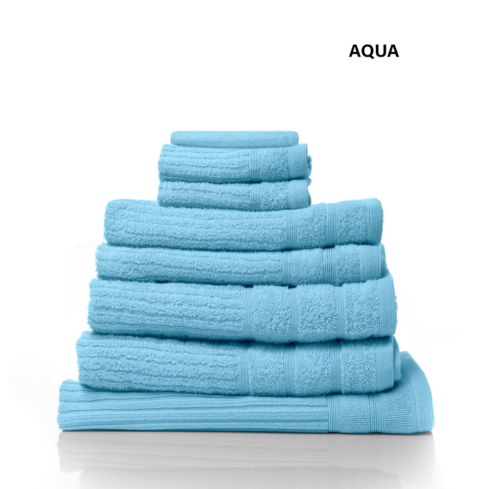 600GSM Egyptian Cotton 8 Piece Bath Towels Set - Aqua, Royal Comfort