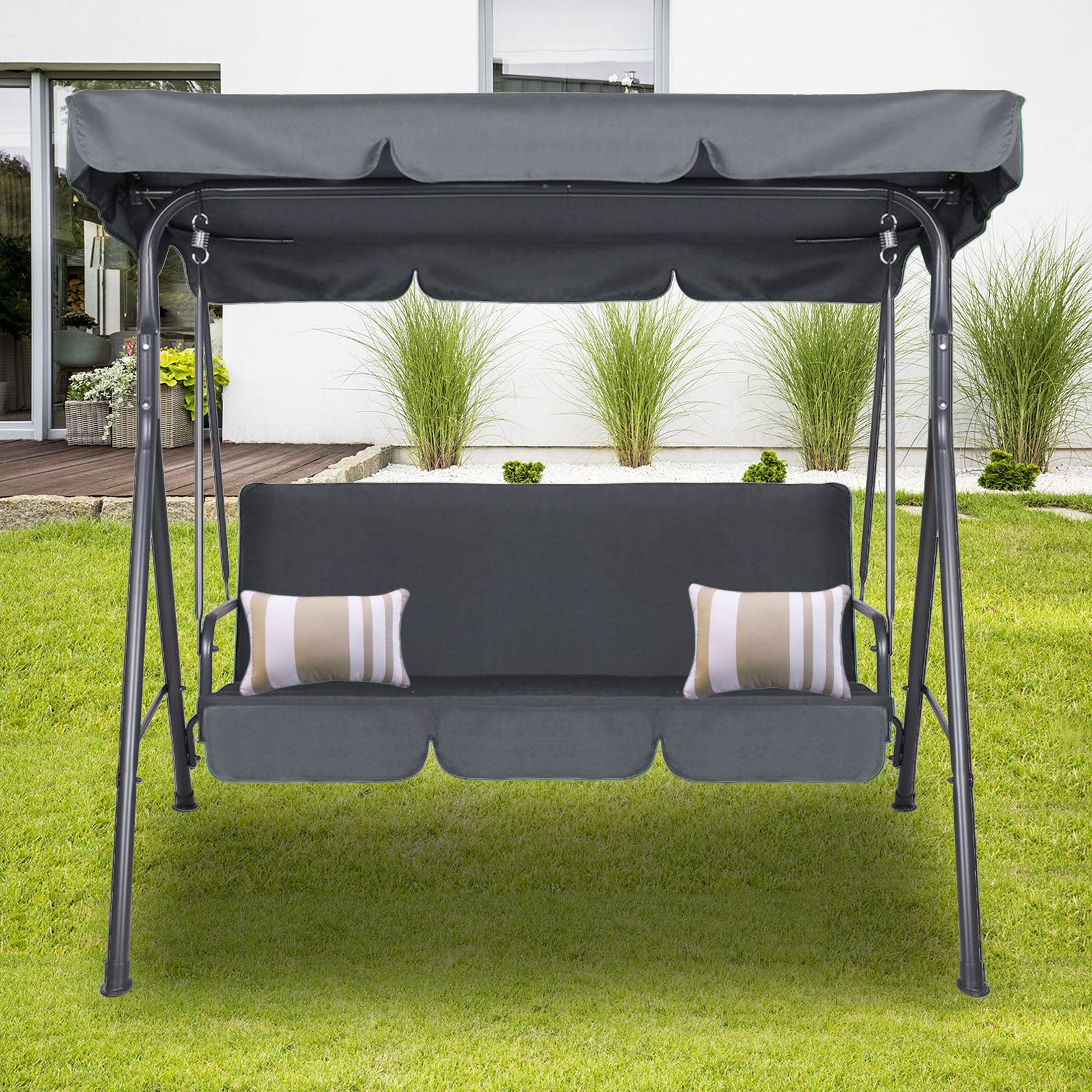 Waterproof 3 Seater Outdoor Steel Swing Chair with Canopy - Milano