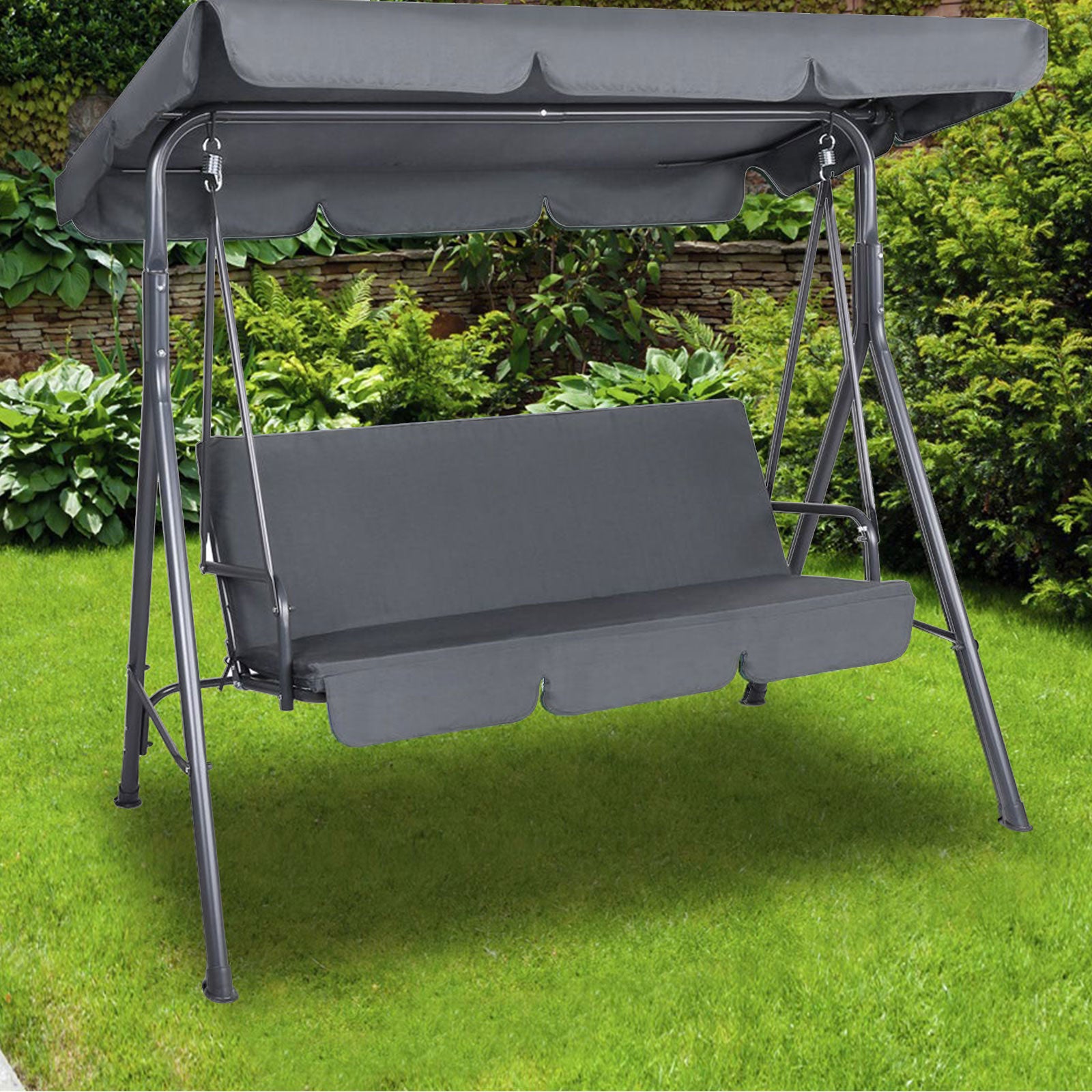 Waterproof 3 Seater Outdoor Steel Swing Chair with Canopy - Milano