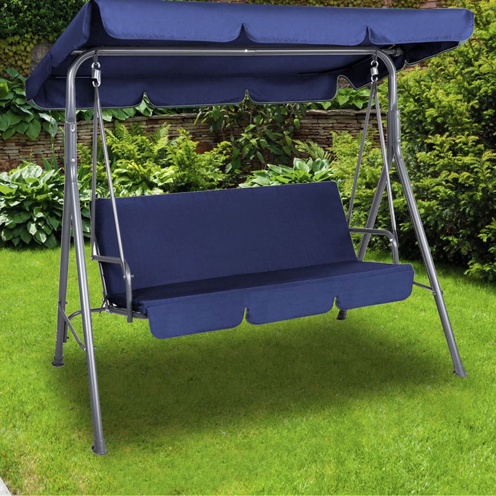 Waterproof 3-Seater Steel Swing Chair, Canopy, Milano