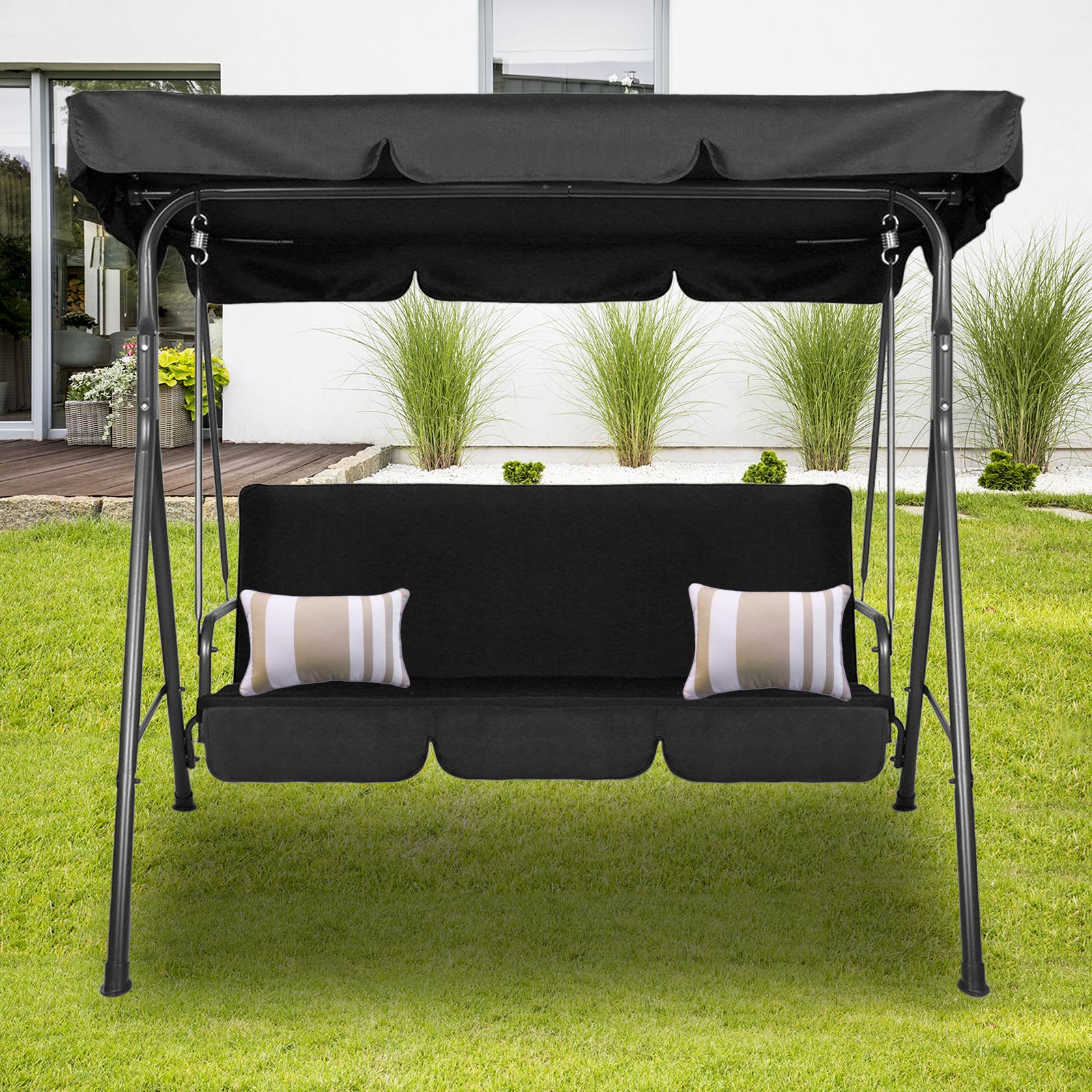 Waterproof Outdoor 3-Seater Steel Swing Bench Chair - Milano