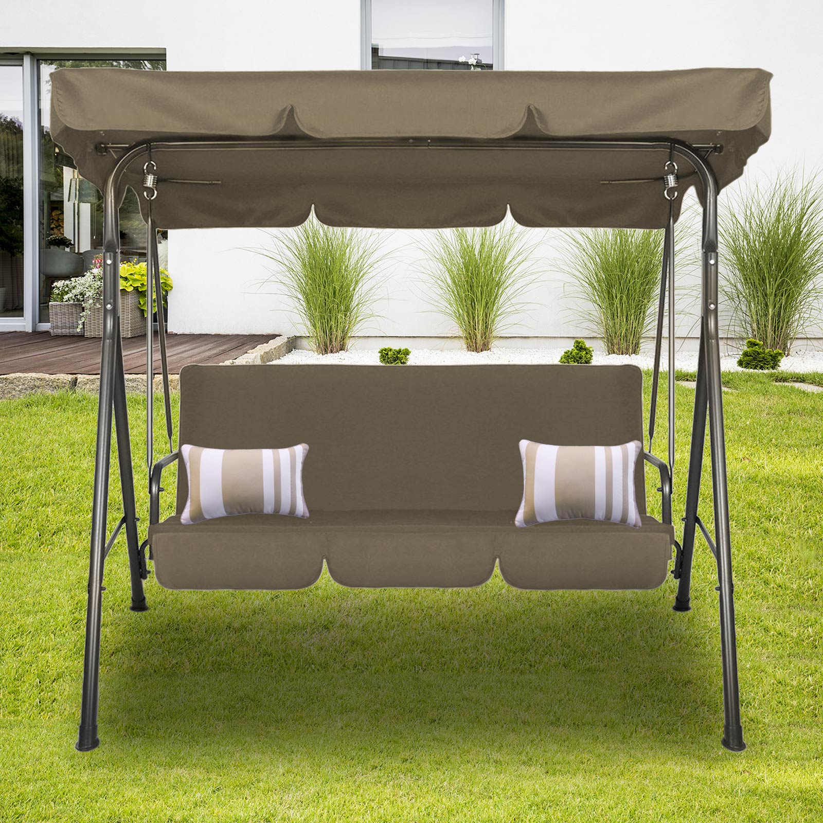 Waterproof 3-Seater Steel Swing Bench with Canopy - Milano