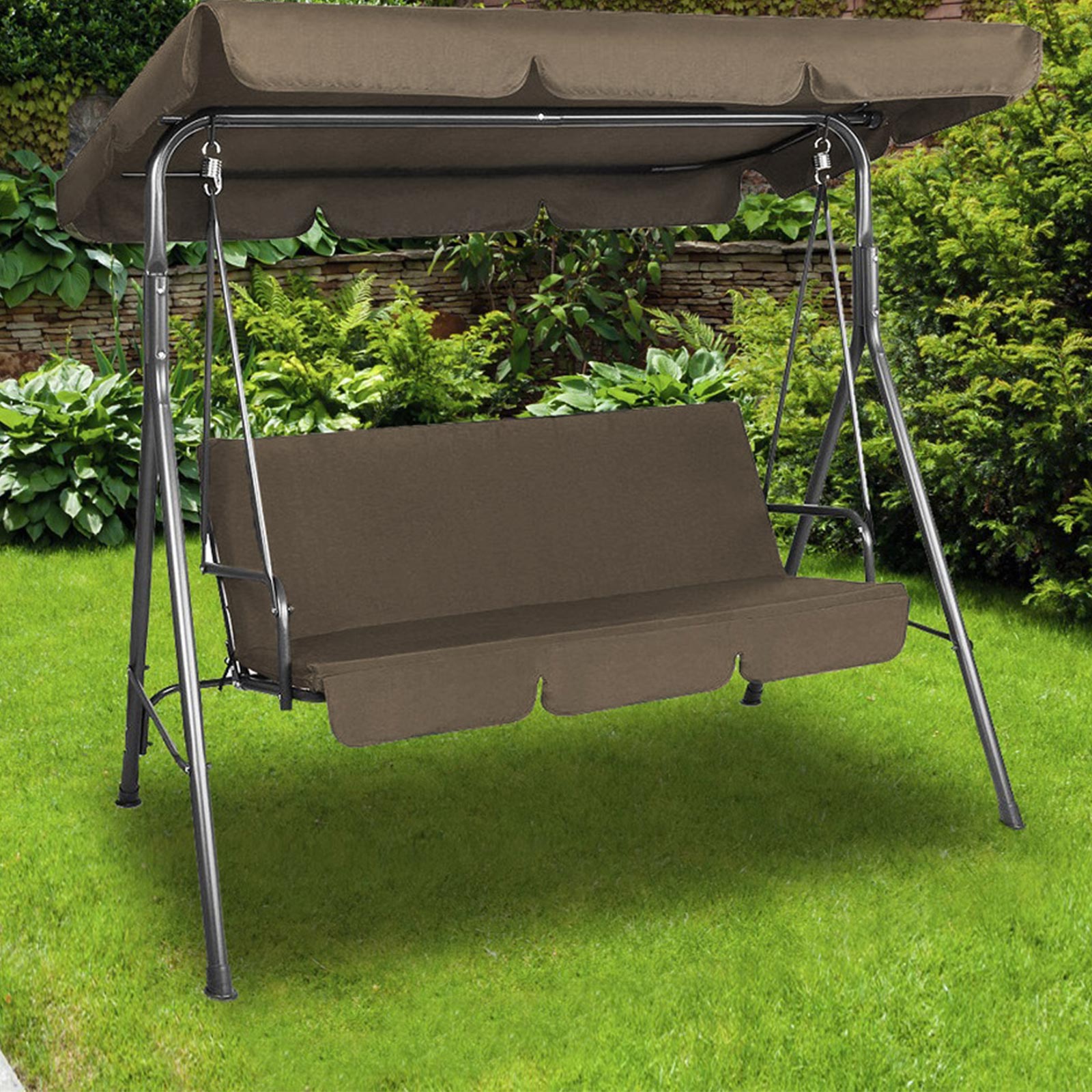 Waterproof 3-Seater Steel Swing Bench with Canopy - Milano