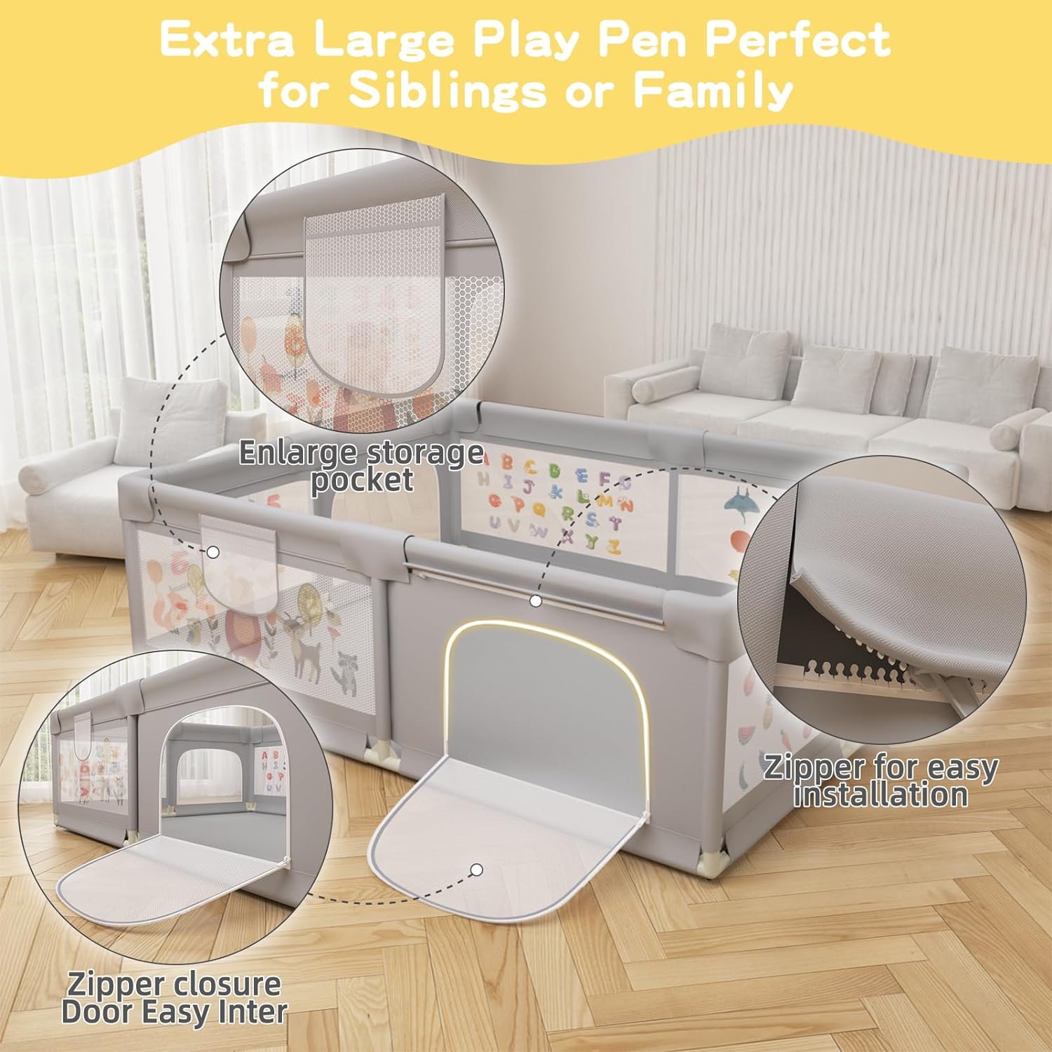 Extra Large Baby Playpen 200cm, Non-Slip, 50 Balls