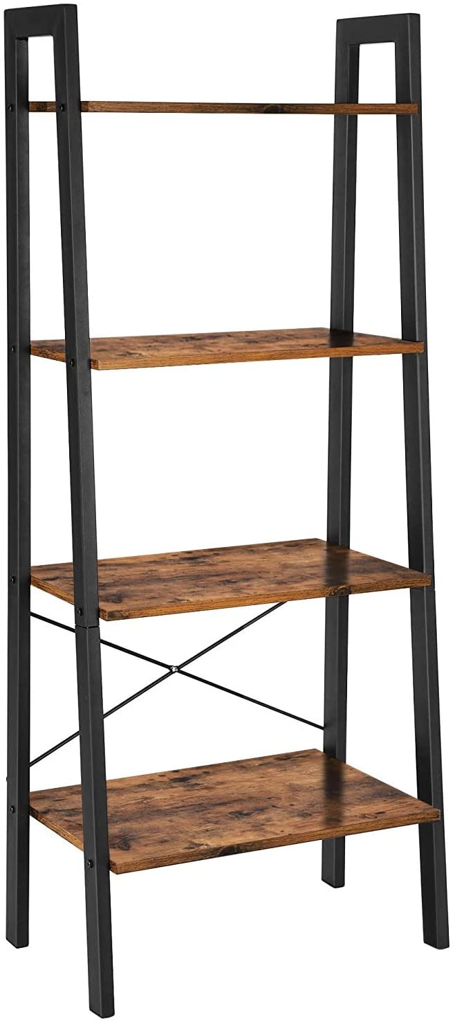 Rustic Brown 4-Tier Industrial Bookshelf with Steel Frame