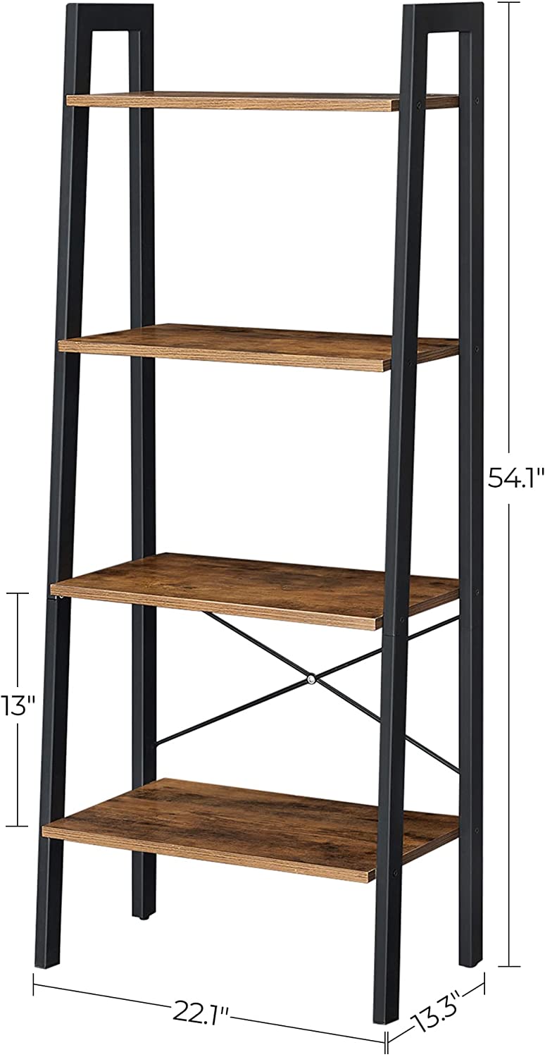 Rustic Brown 4-Tier Industrial Bookshelf with Steel Frame