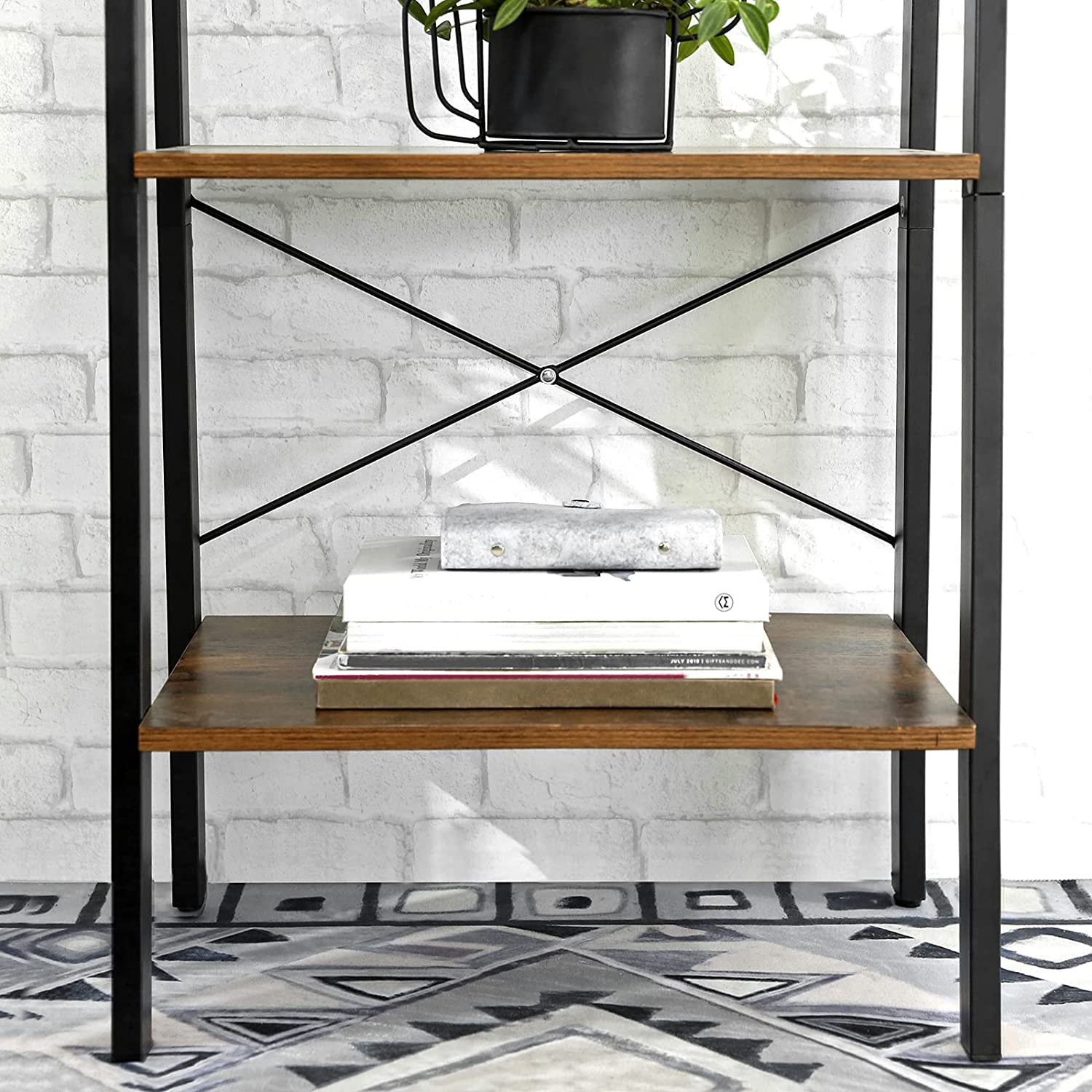 Rustic Brown 4-Tier Industrial Bookshelf with Steel Frame