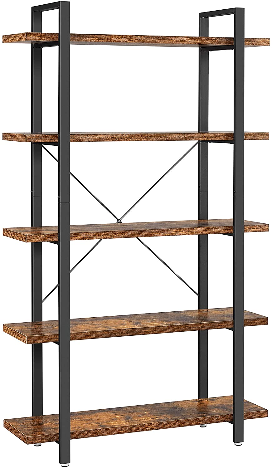 5-Tier Industrial Bookshelf with Steel Frame, Rustic Brown