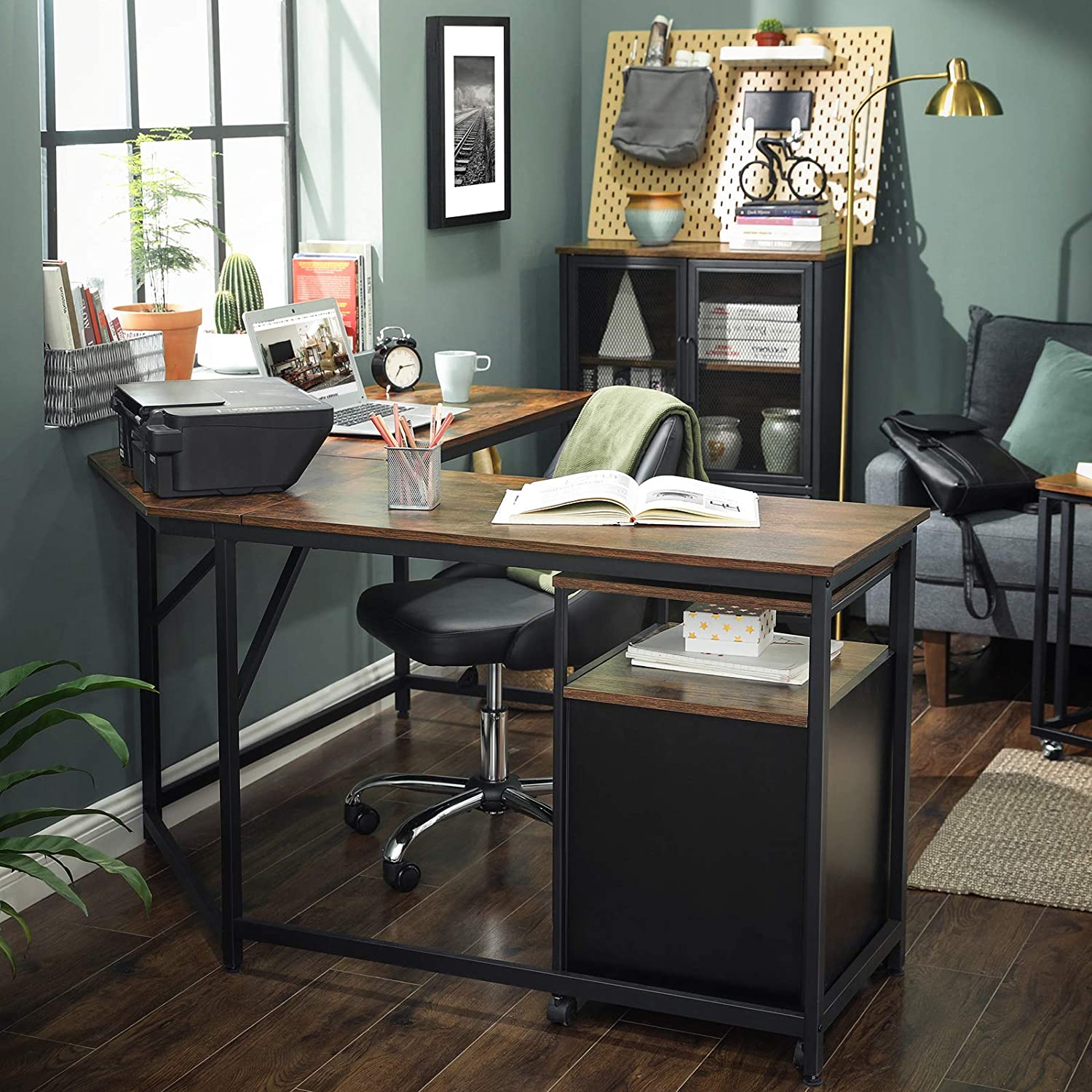 Sturdy L-Shaped Computer Desk with Cable Cutout, 50kg Load