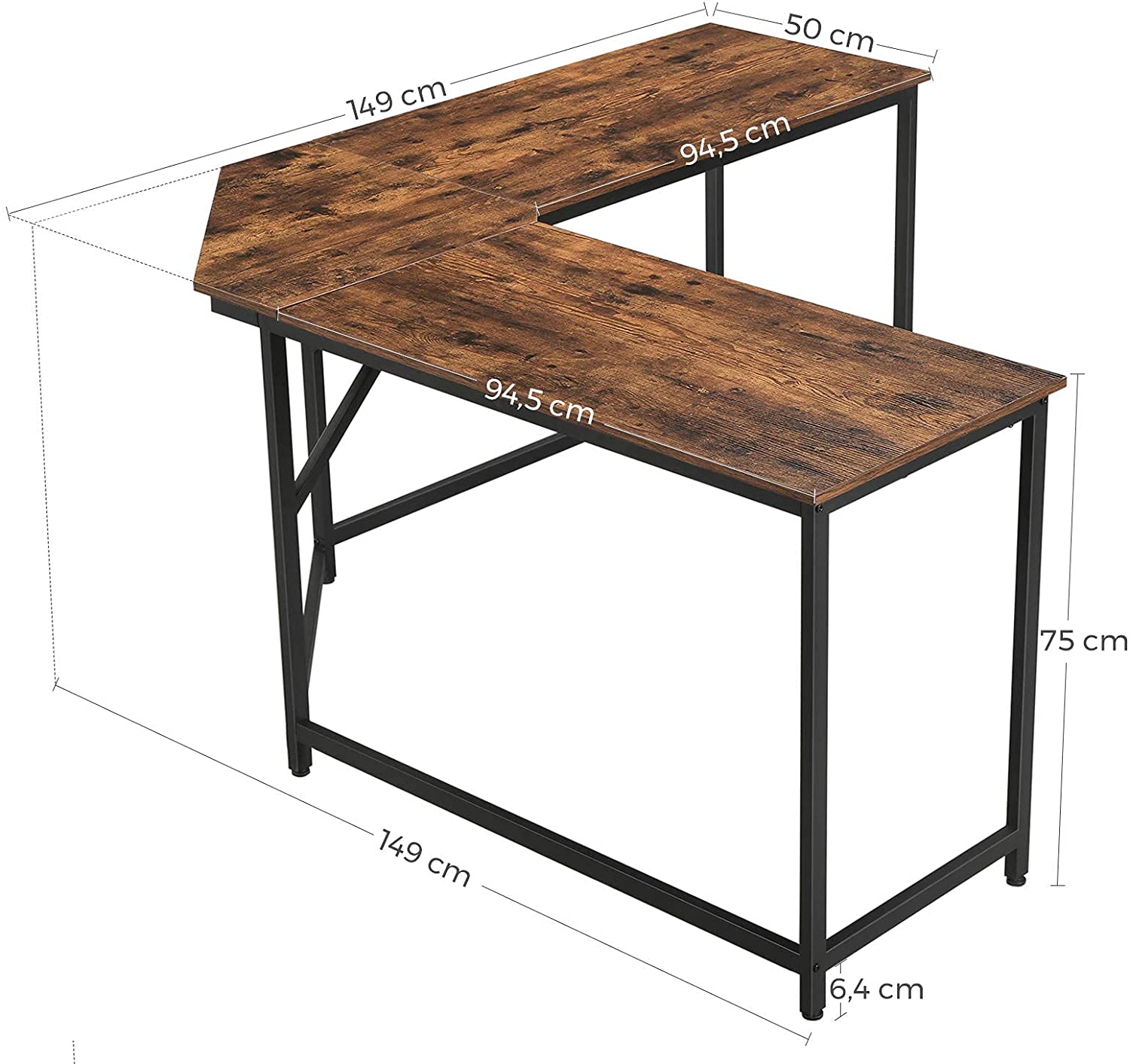 Sturdy L-Shaped Computer Desk with Cable Cutout, 50kg Load