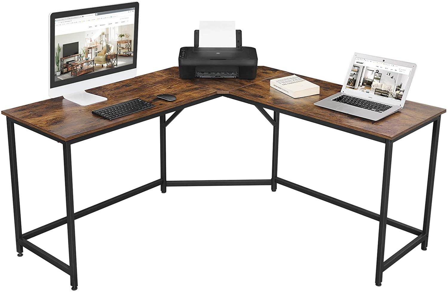 Sturdy L-Shaped Computer Desk with Cable Cutout, 50kg Load