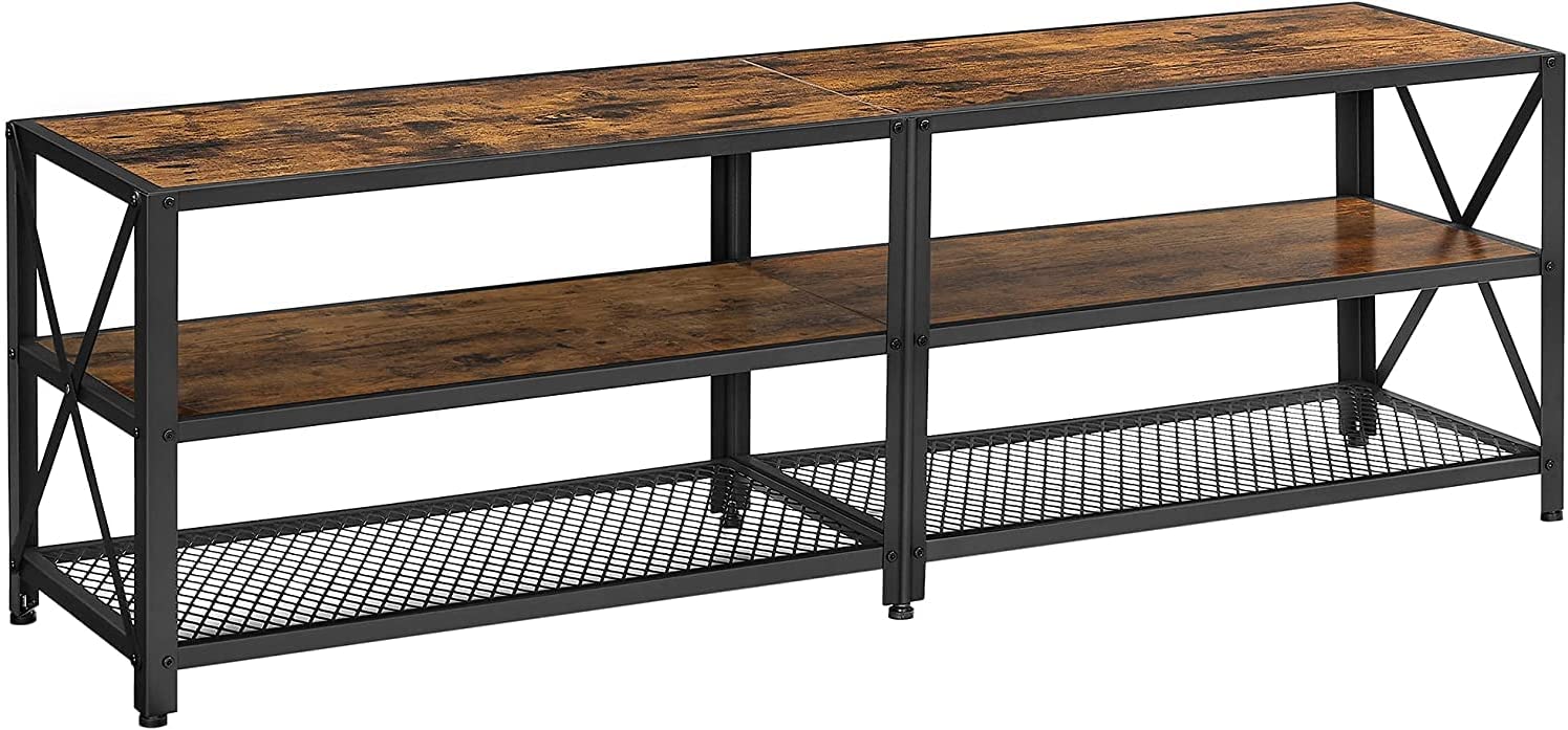 Sturdy TV Stand with Shelves for 70 Inch TV, Steel Frame, Rustic Brown