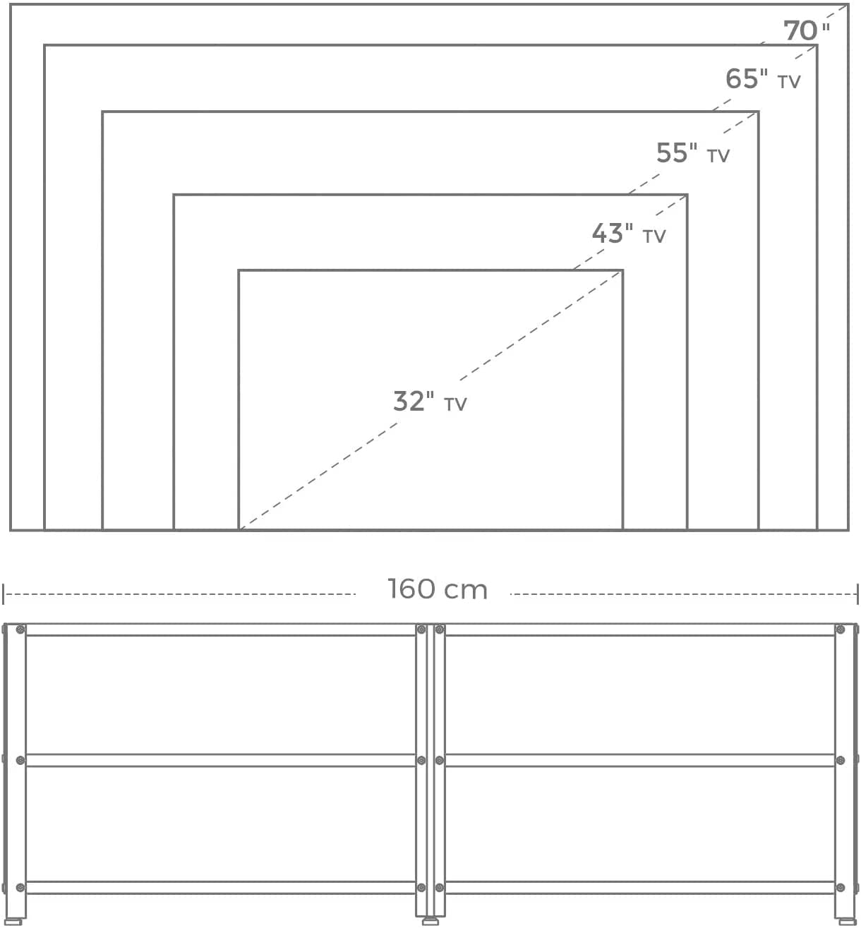 Sturdy TV Stand with Shelves for 70 Inch TV, Steel Frame, Rustic Brown