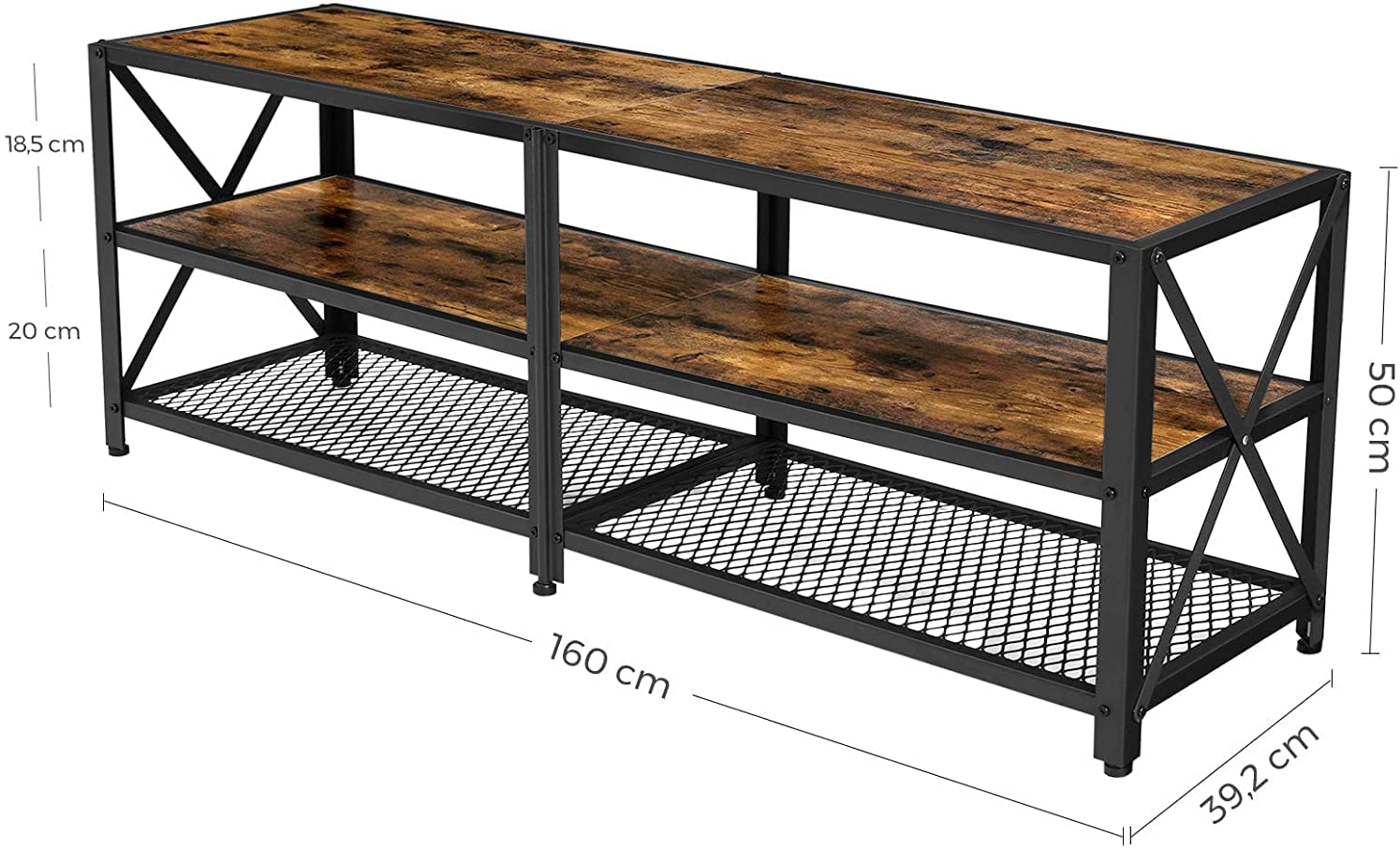 Sturdy TV Stand with Shelves for 70 Inch TV, Steel Frame, Rustic Brown