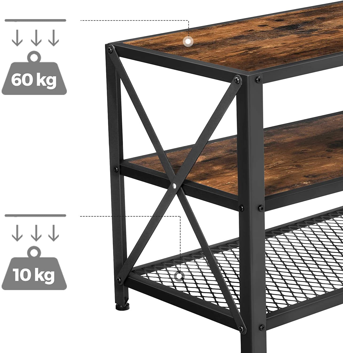 Sturdy TV Stand with Shelves for 70 Inch TV, Steel Frame, Rustic Brown