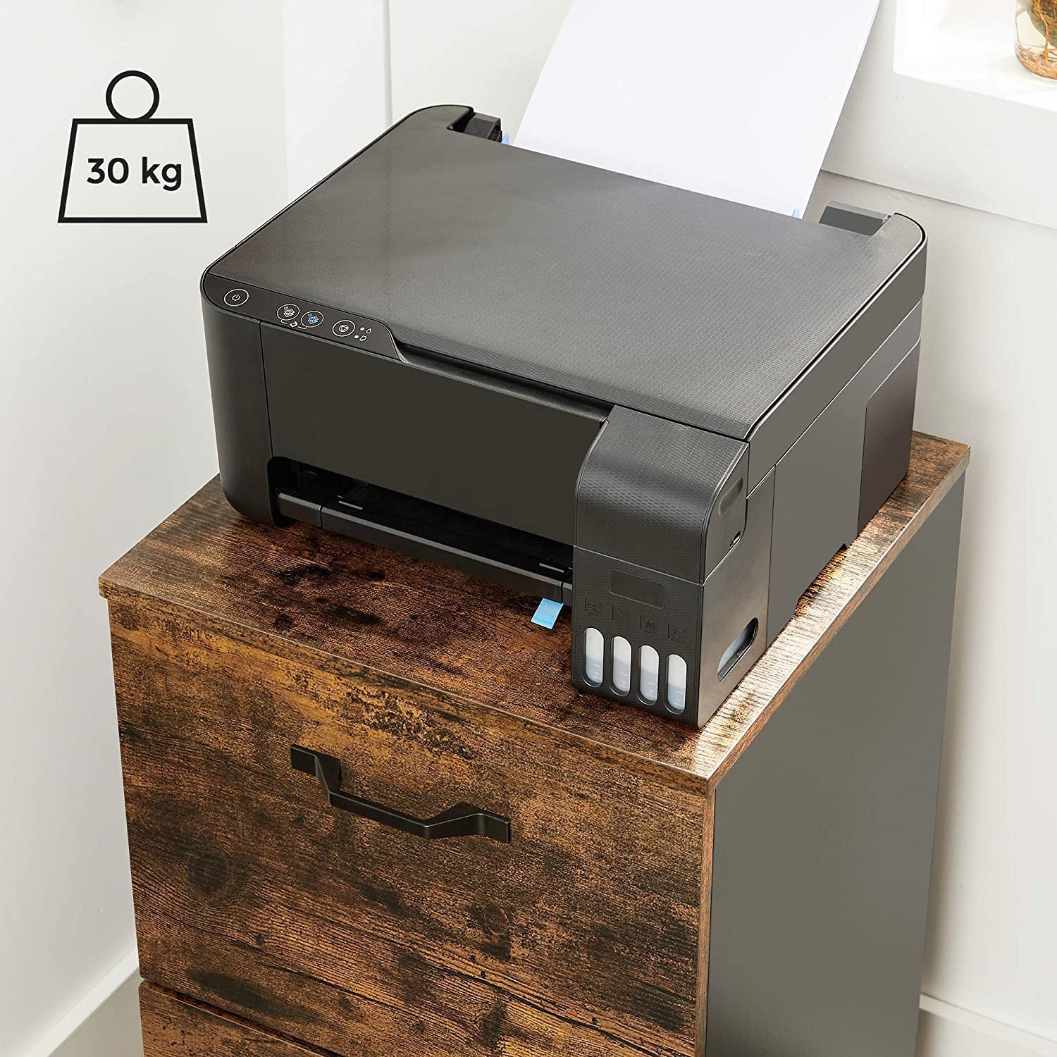 Rustic Brown & Black 2-Drawer Mobile File Cabinet w/ Lock