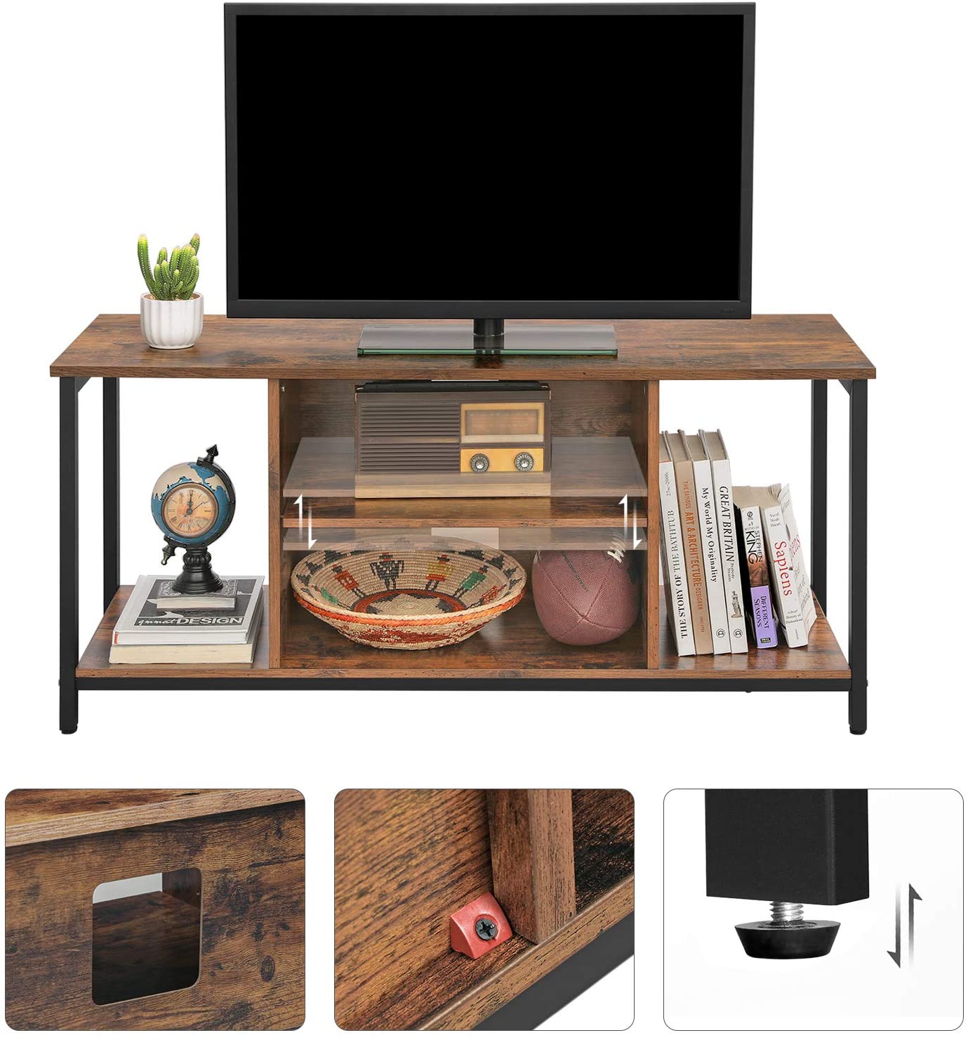 Rustic Industrial TV Console Unit with Open Storage