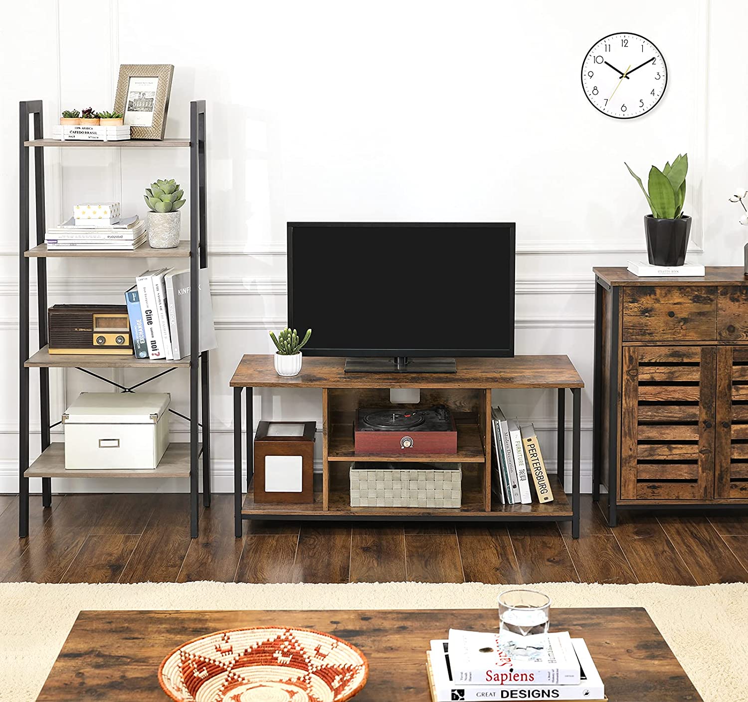 Rustic Industrial TV Console Unit with Open Storage