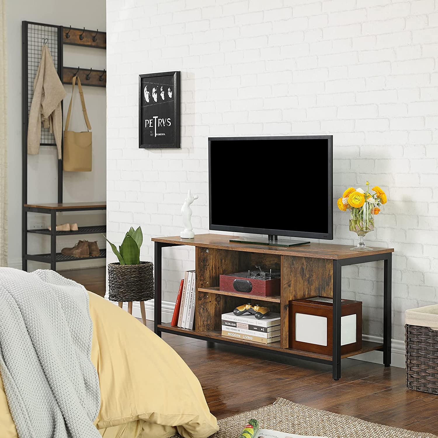 Rustic Industrial TV Console Unit with Open Storage