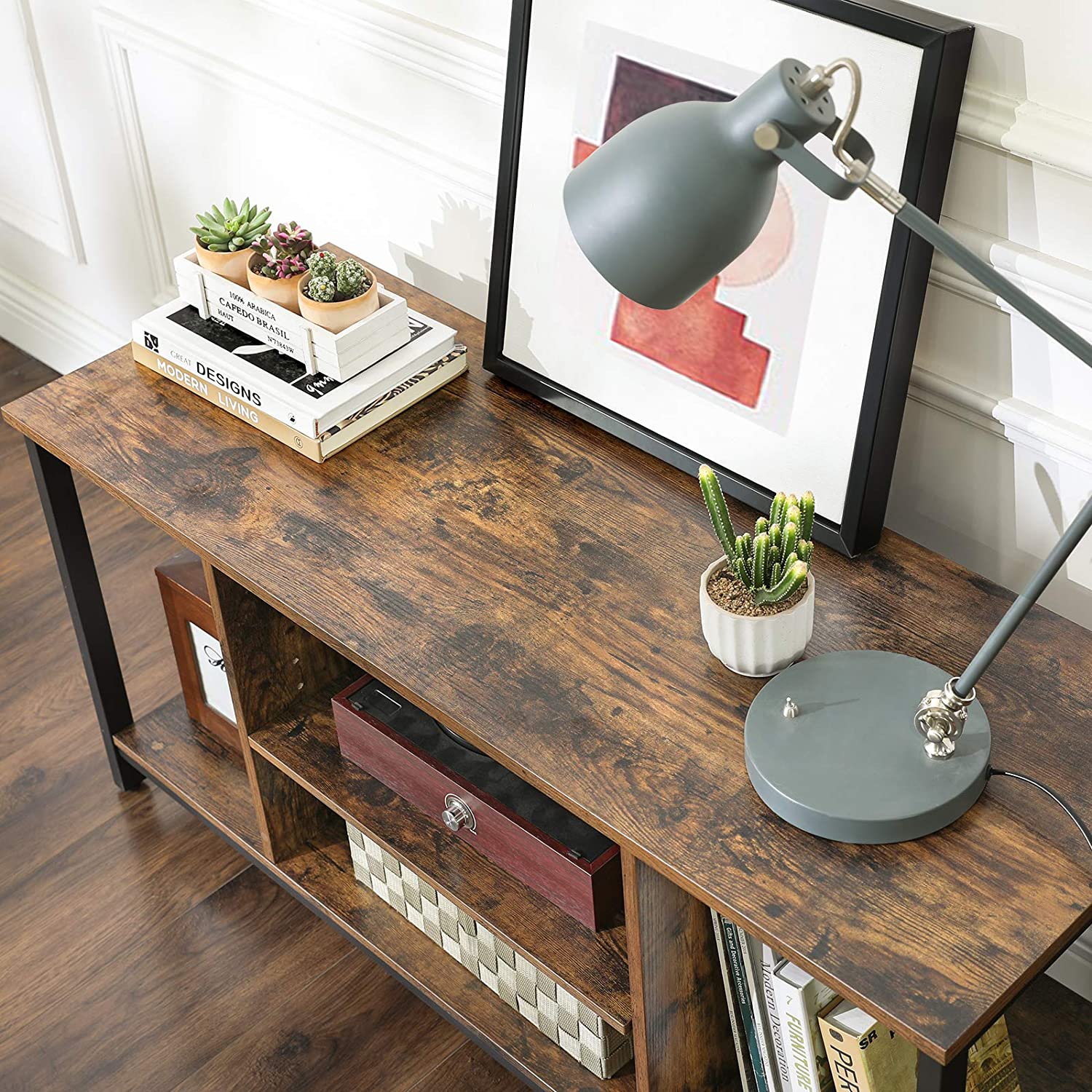 Rustic Industrial TV Console Unit with Open Storage