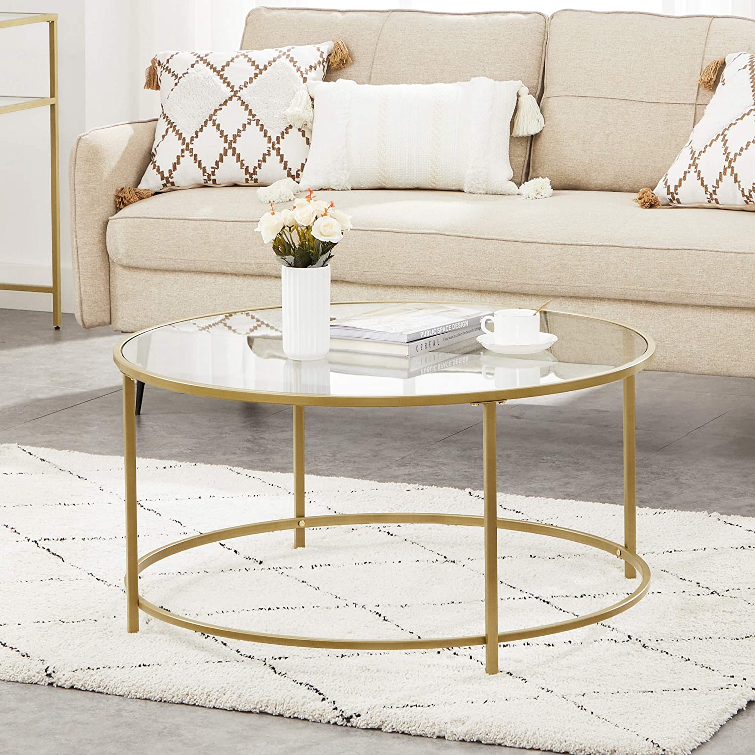 Sturdy Gold Glass Coffee Table 6mm Glass, Iron Frame