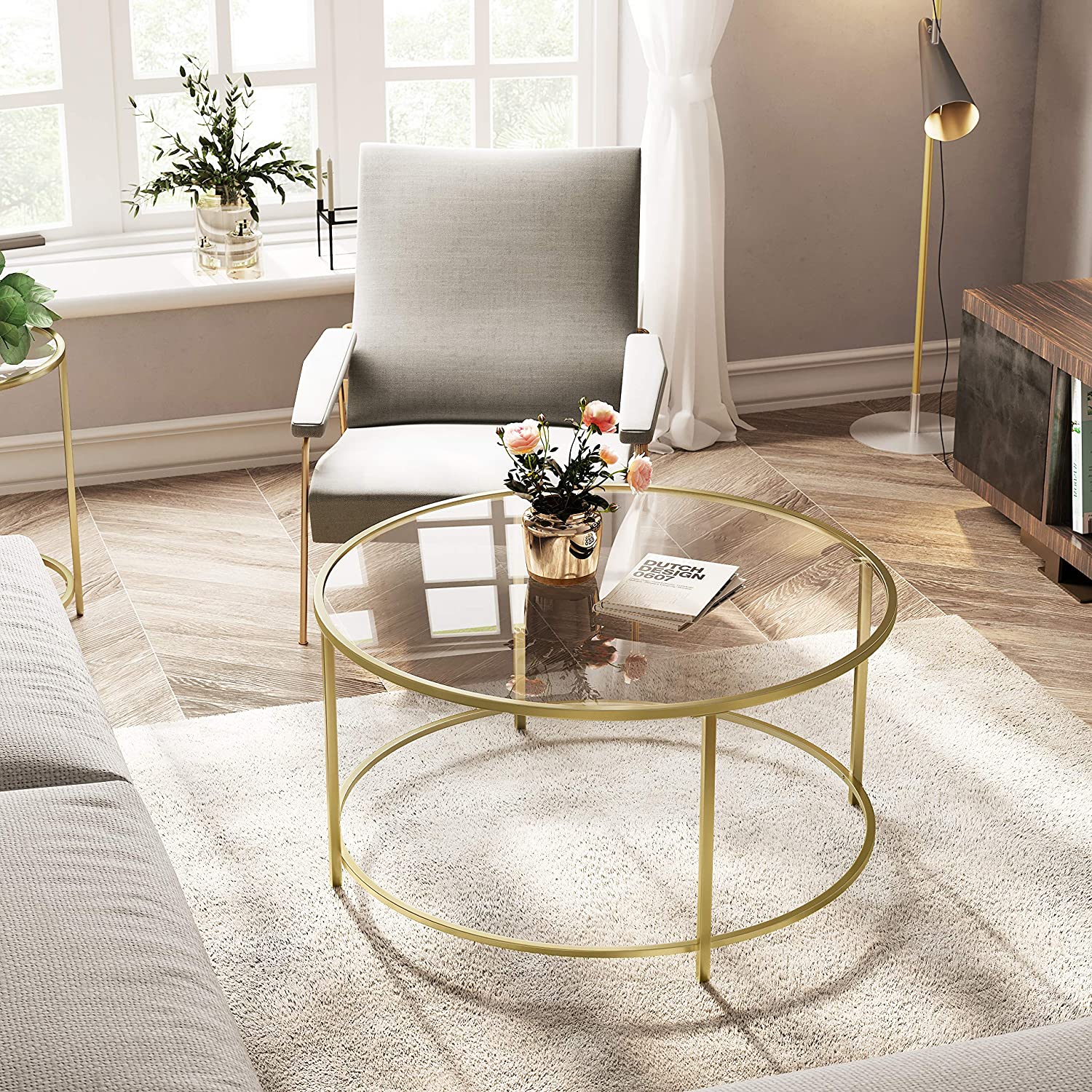 Sturdy Gold Glass Coffee Table 6mm Glass, Iron Frame