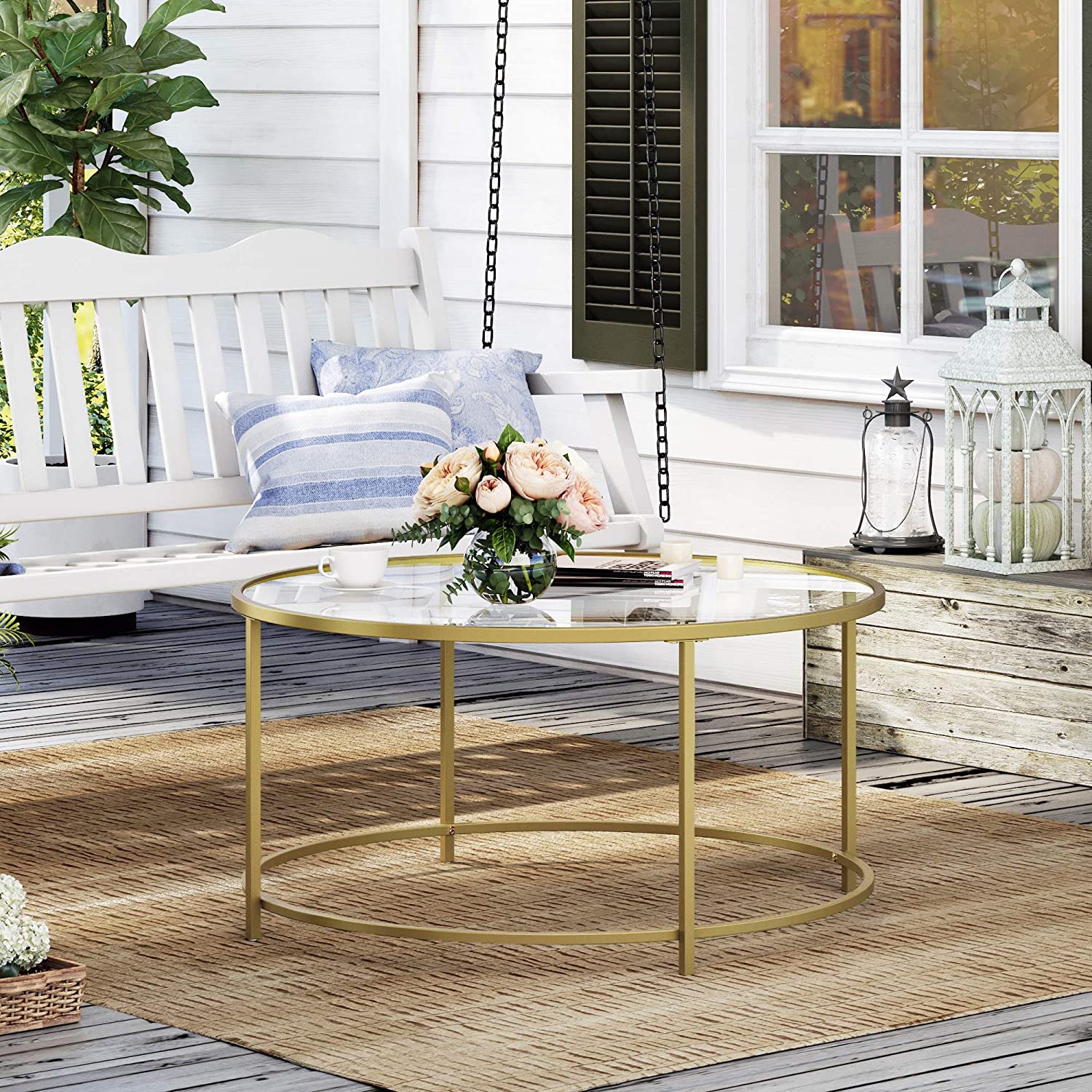 Sturdy Gold Glass Coffee Table 6mm Glass, Iron Frame