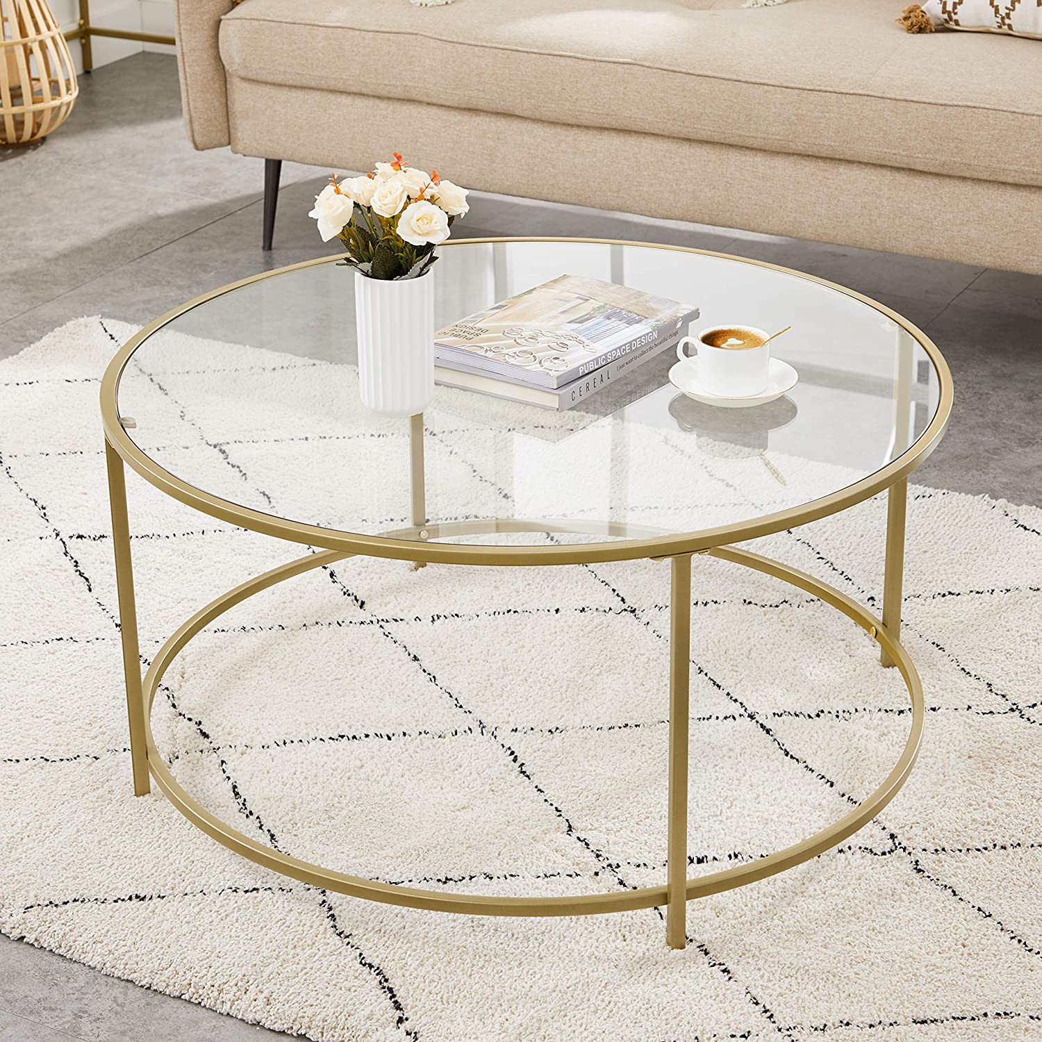 Sturdy Gold Glass Coffee Table 6mm Glass, Iron Frame