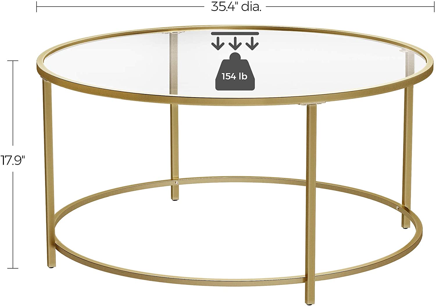 Sturdy Gold Glass Coffee Table 6mm Glass, Iron Frame