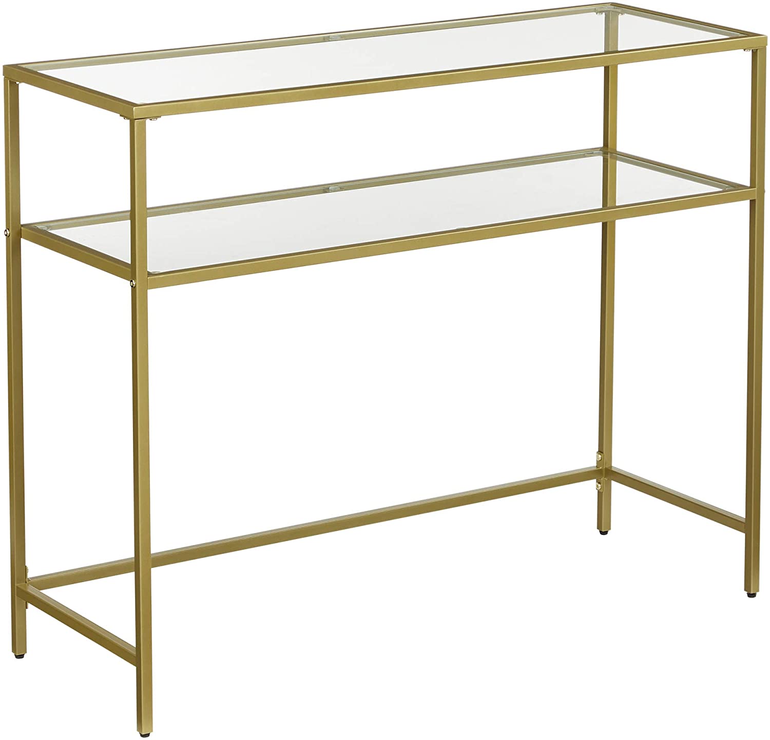 Minimalist Metal Frame Console Table, 2 Shelves, Gold, Adjustable Feet