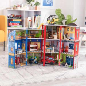 35-Piece Heroes Wooden Play Set, Foldable, 3-Story for Kids