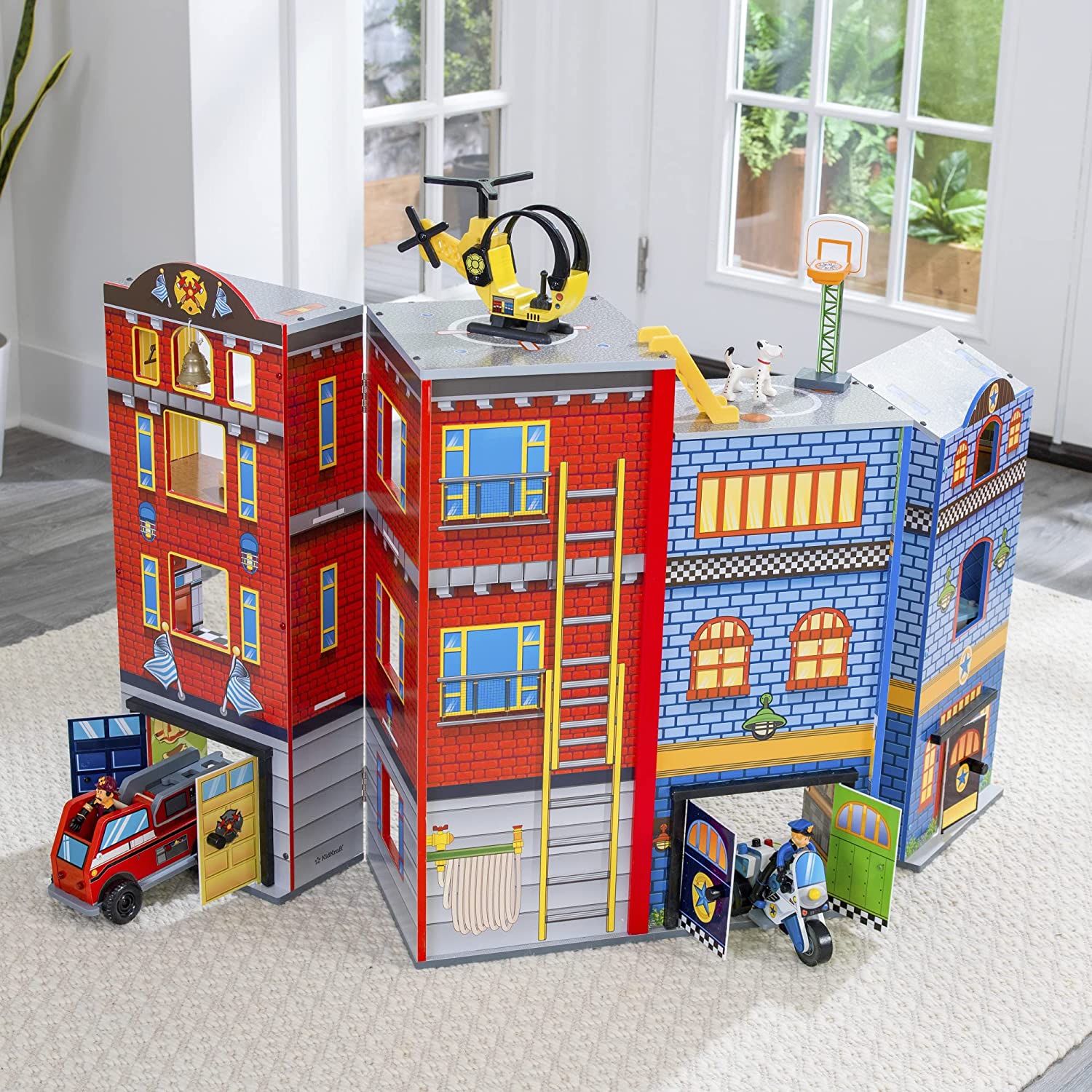 35-Piece Heroes Wooden Play Set, Foldable, 3-Story for Kids