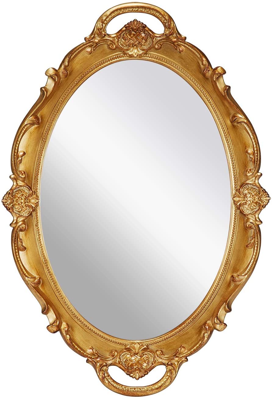 Vintage Gold Oval Wall Mirror, Lightweight, No Distortion, 25x38cm