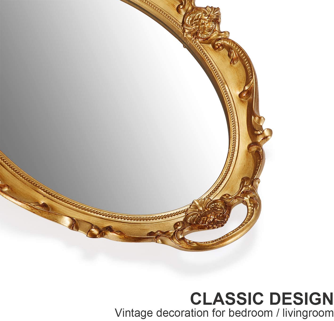 Vintage Gold Oval Wall Mirror, Lightweight, No Distortion, 25x38cm