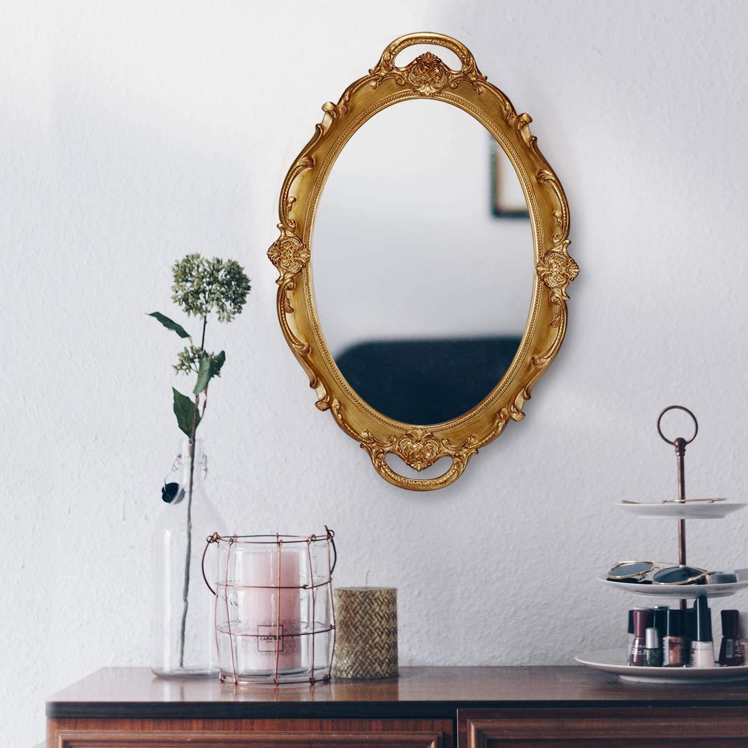 Vintage Gold Oval Wall Mirror, Lightweight, No Distortion, 25x38cm