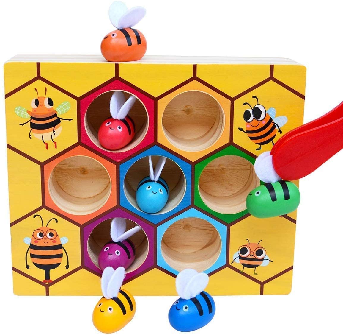 Wooden Bee Toddler Fine Motor Skill Toy - Montessori Wooden Puzzle Early Learning Preschool Educational Kids